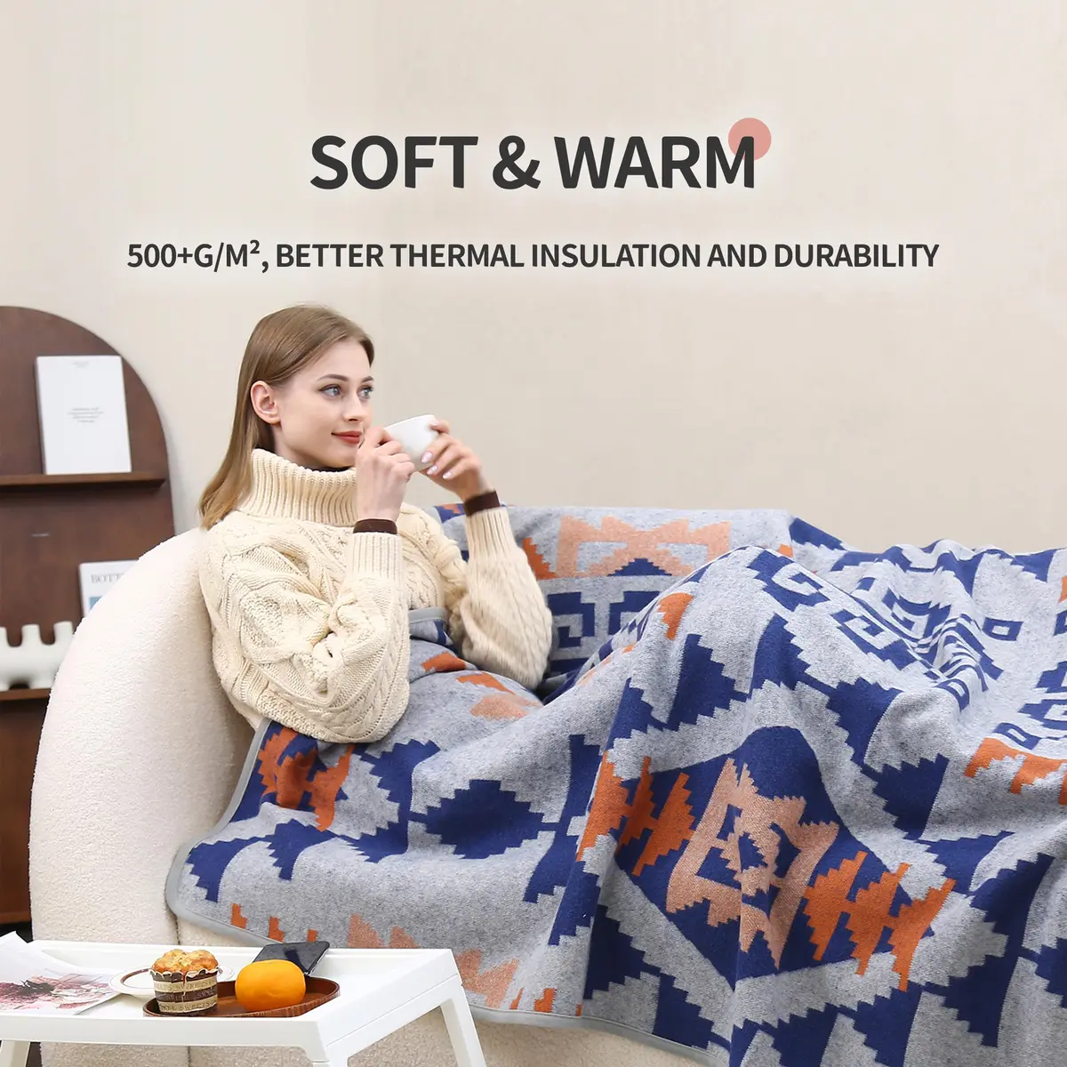ACUSHLA Merino Wool Camp Blanket 79x63 in Grey | Thick, Washable, All Weather Outdoor Blanket - view 3