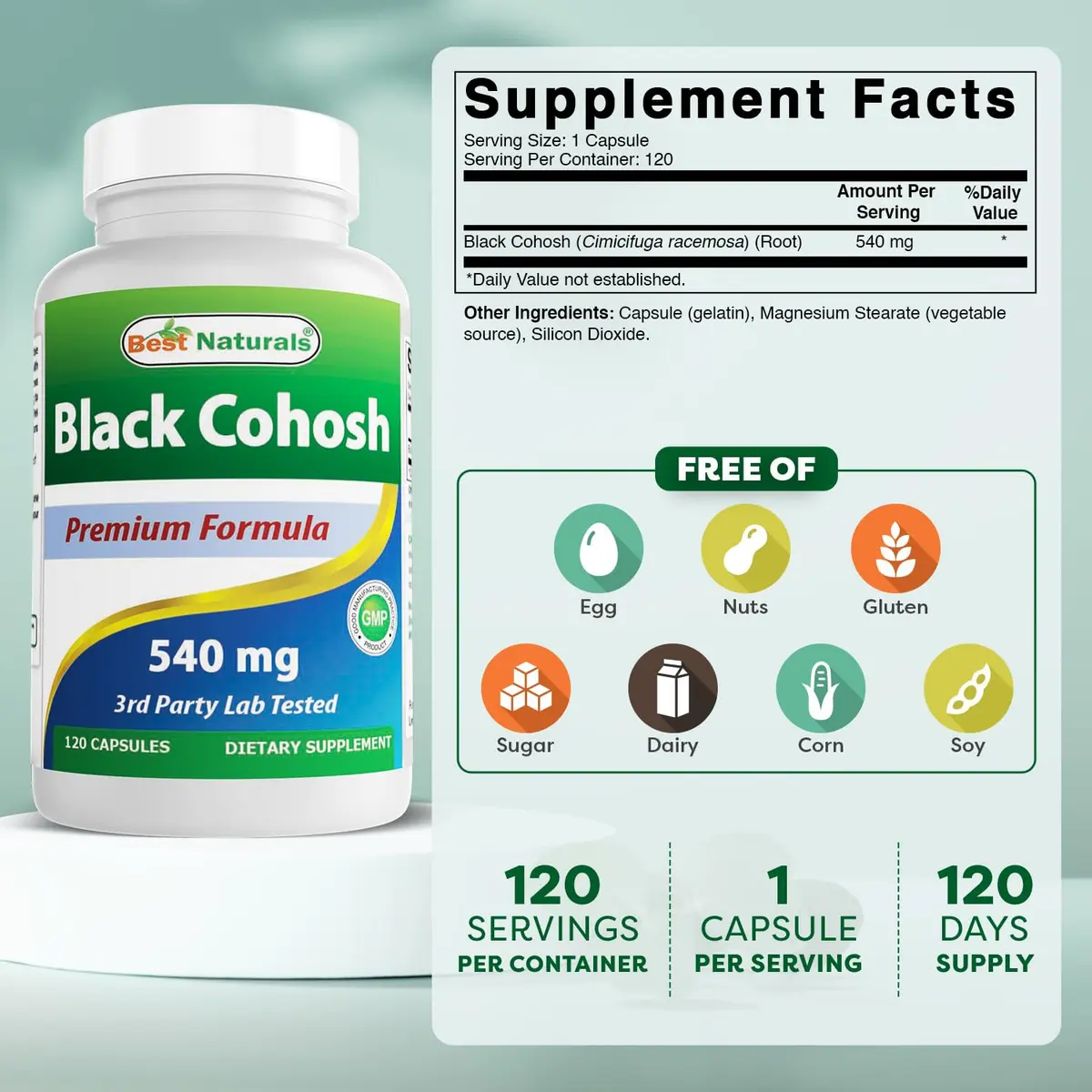 Best Naturals Black Cohosh 540 Mg | 240 Capsules for Hormonal Support in India - view 2