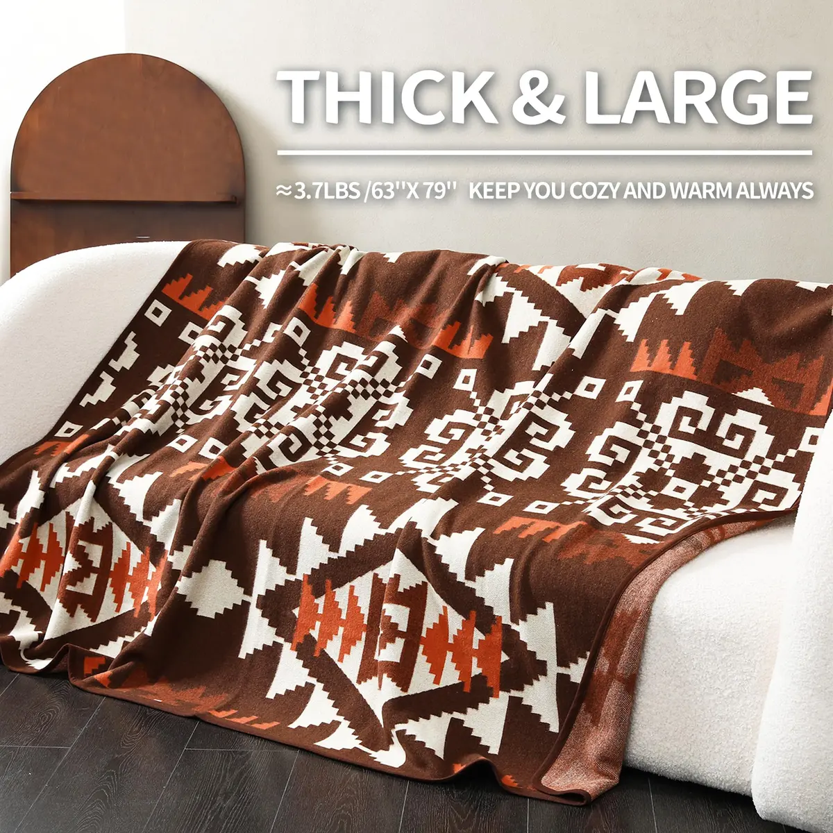 ACUSHLA Merino Wool Camping Blanket Aztec Brown | Breathable, Warm & Soft (70-120 chars) - view 6