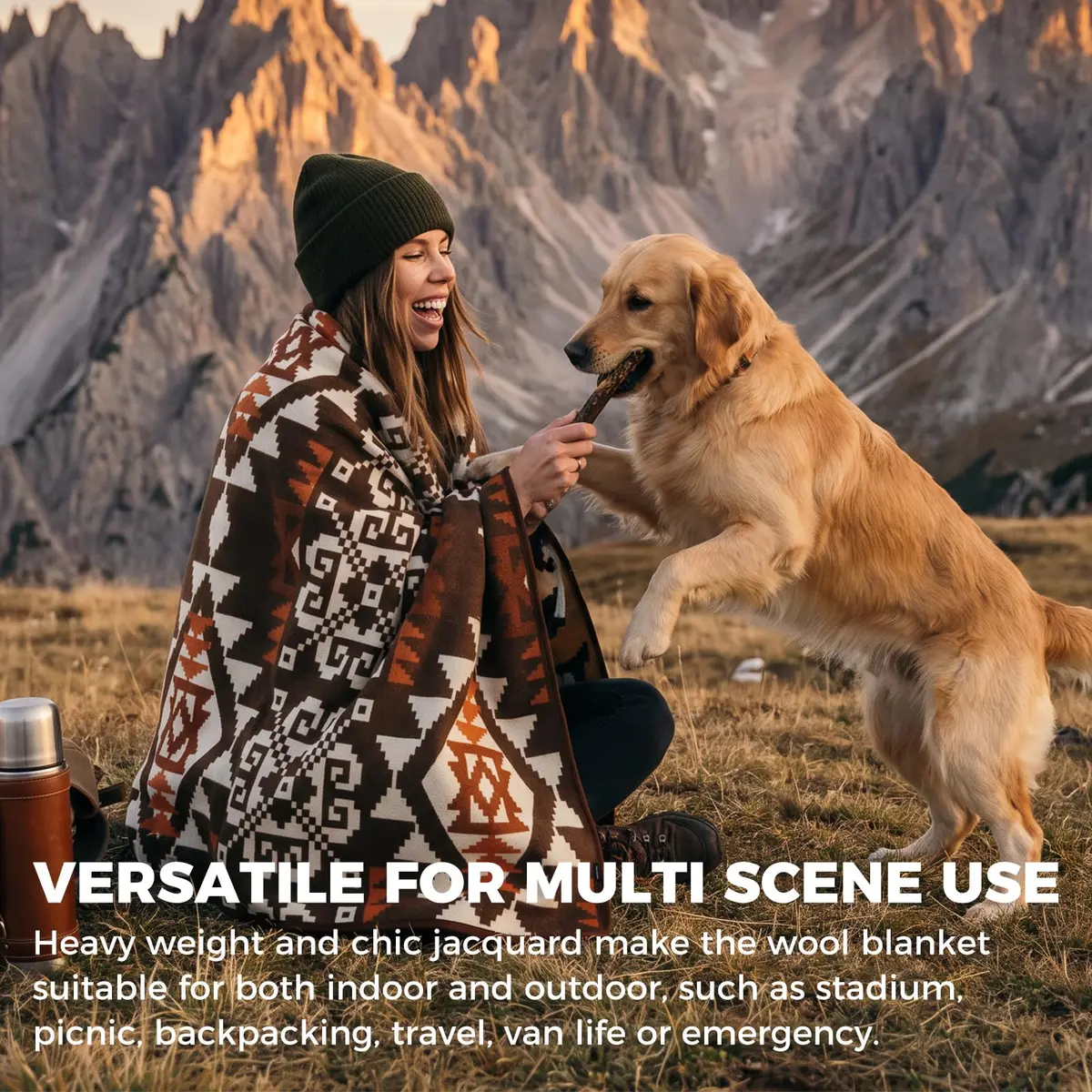 ACUSHLA Merino Wool Camping Blanket Aztec Brown | Breathable, Warm & Soft (70-120 chars) - view 3