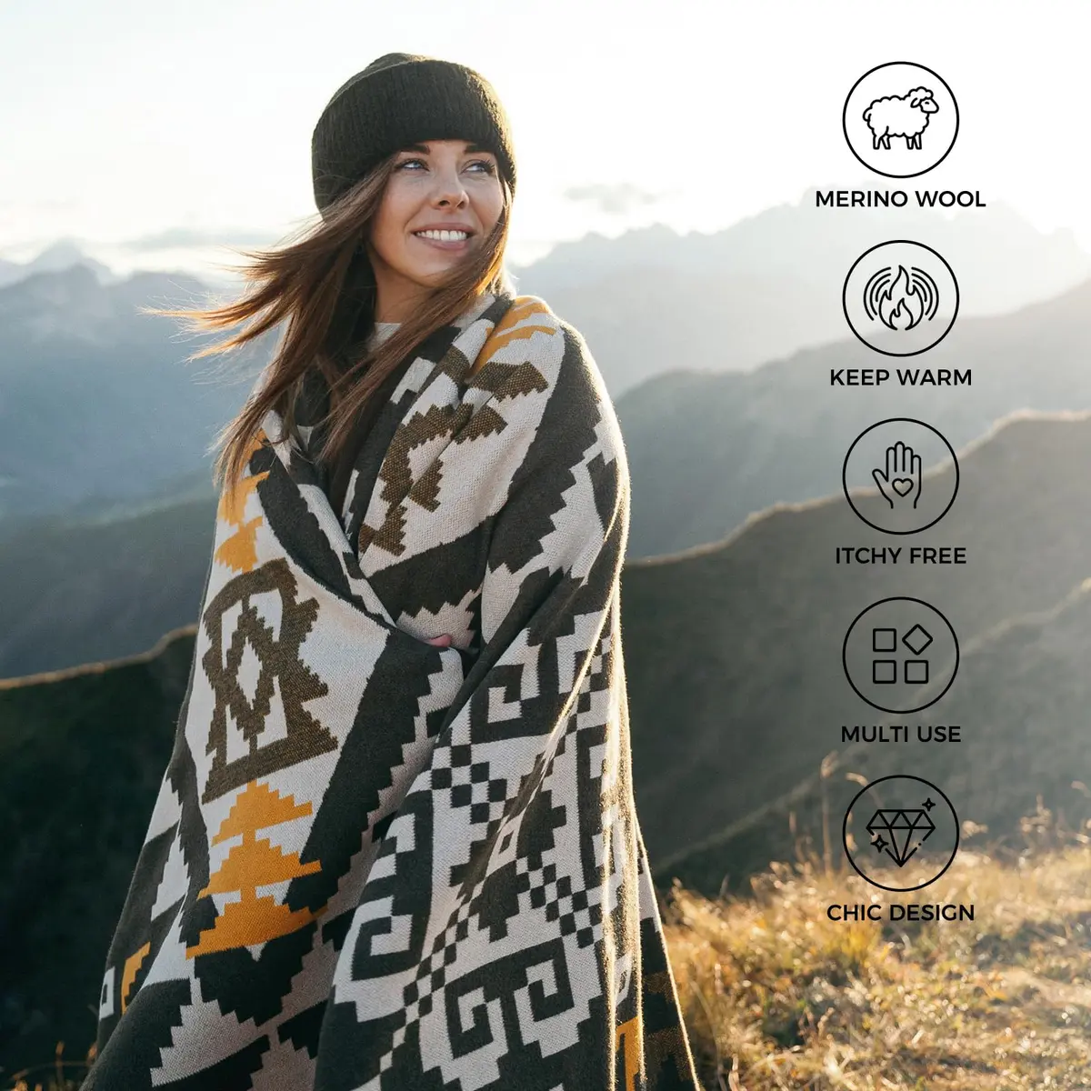 ACUSHLA Merino Wool Camping Blanket 163cm x 200cm (63" x 79") | Warm, Soft, Breathable Outdoor Throw - view 2