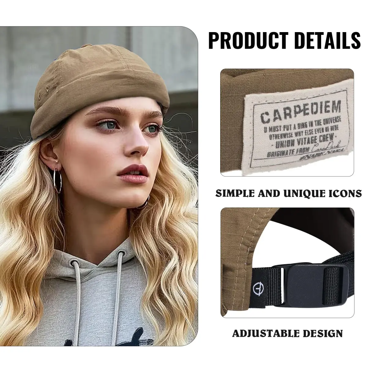 Croogo Retro Worker Cap Vintage Brimless Beanie Hat 56-60cm (22.04-23.62 inches) | Casual Cotton Hat for All Seasons - view 5