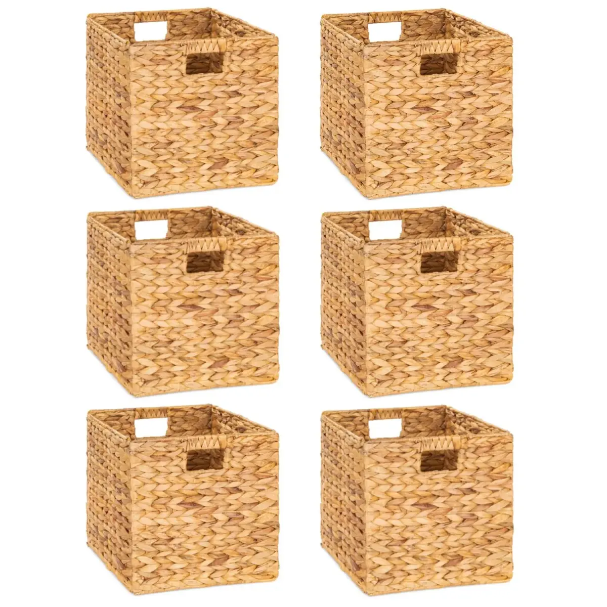 M4DECOR Water Hyacinth Storage Baskets, 12x12x12in (30x30x30cm) Cube Bins, Set of 6 | Natural Woven Baskets for Shelves - main product image