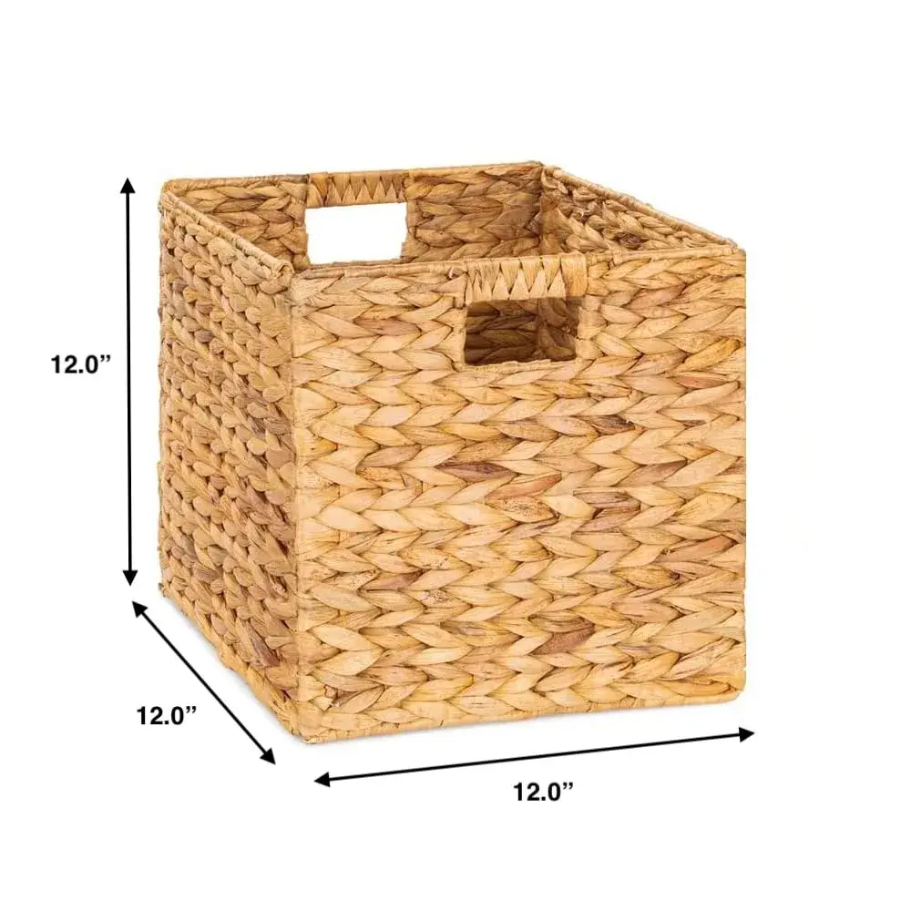 M4DECOR Water Hyacinth Storage Baskets, 12x12x12in (30x30x30cm) Cube Bins, Set of 6 | Natural Woven Baskets for Shelves - view 2