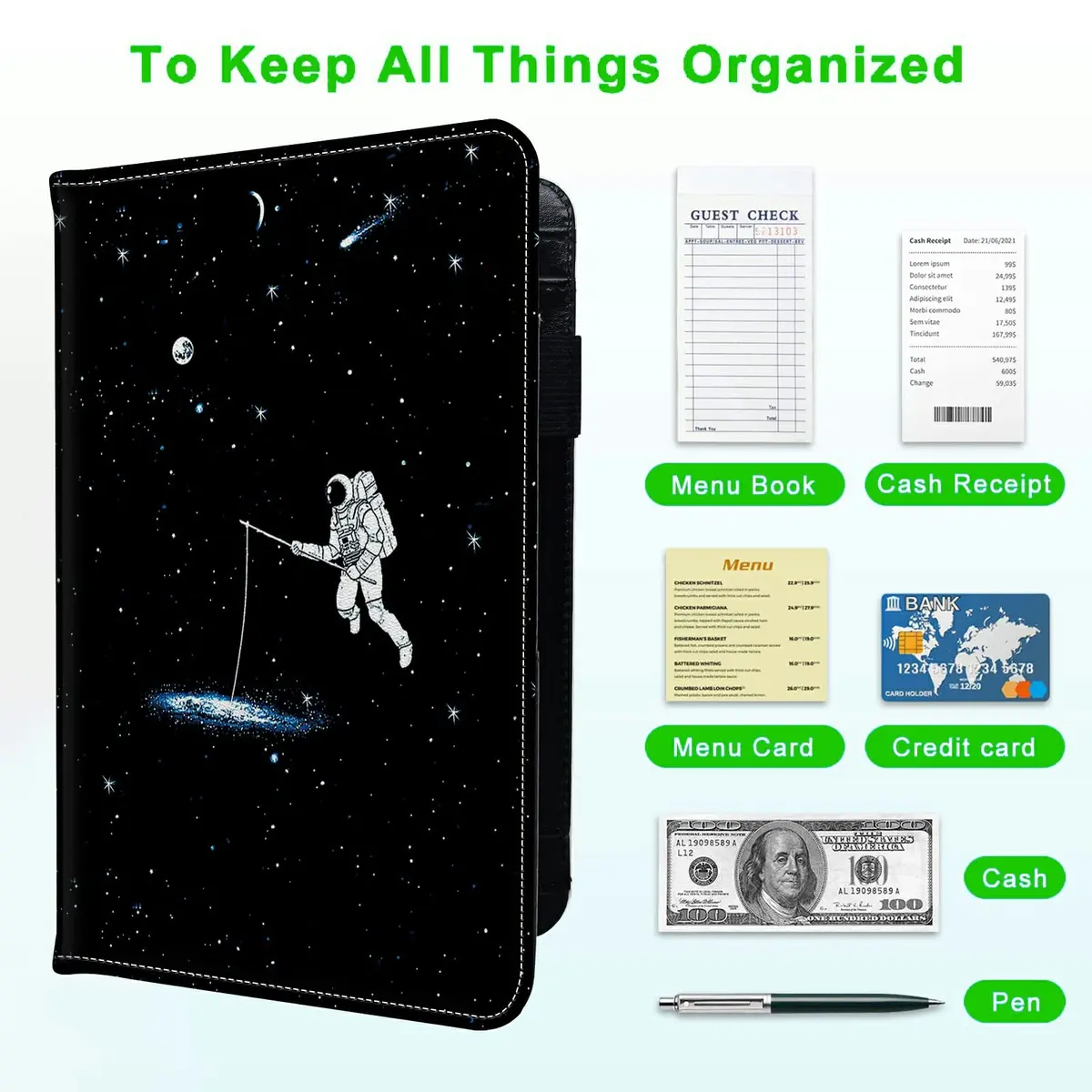 JANENFNA Server Books for Waitress with 7 Large Pockets | Organize Orders & Tips in Style (120 chars) - view 5