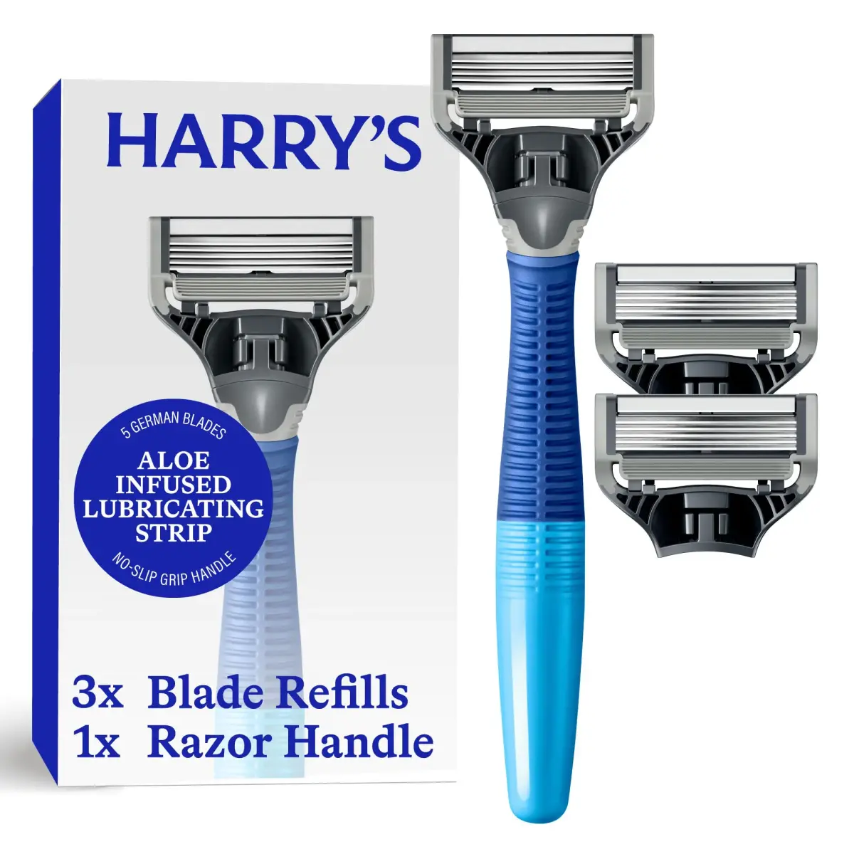 Harry's Original Shaving Kit for Men - Ocean Blue Handle with 3 German-Engineered 5-Blade Refills | Close Shave - main product image