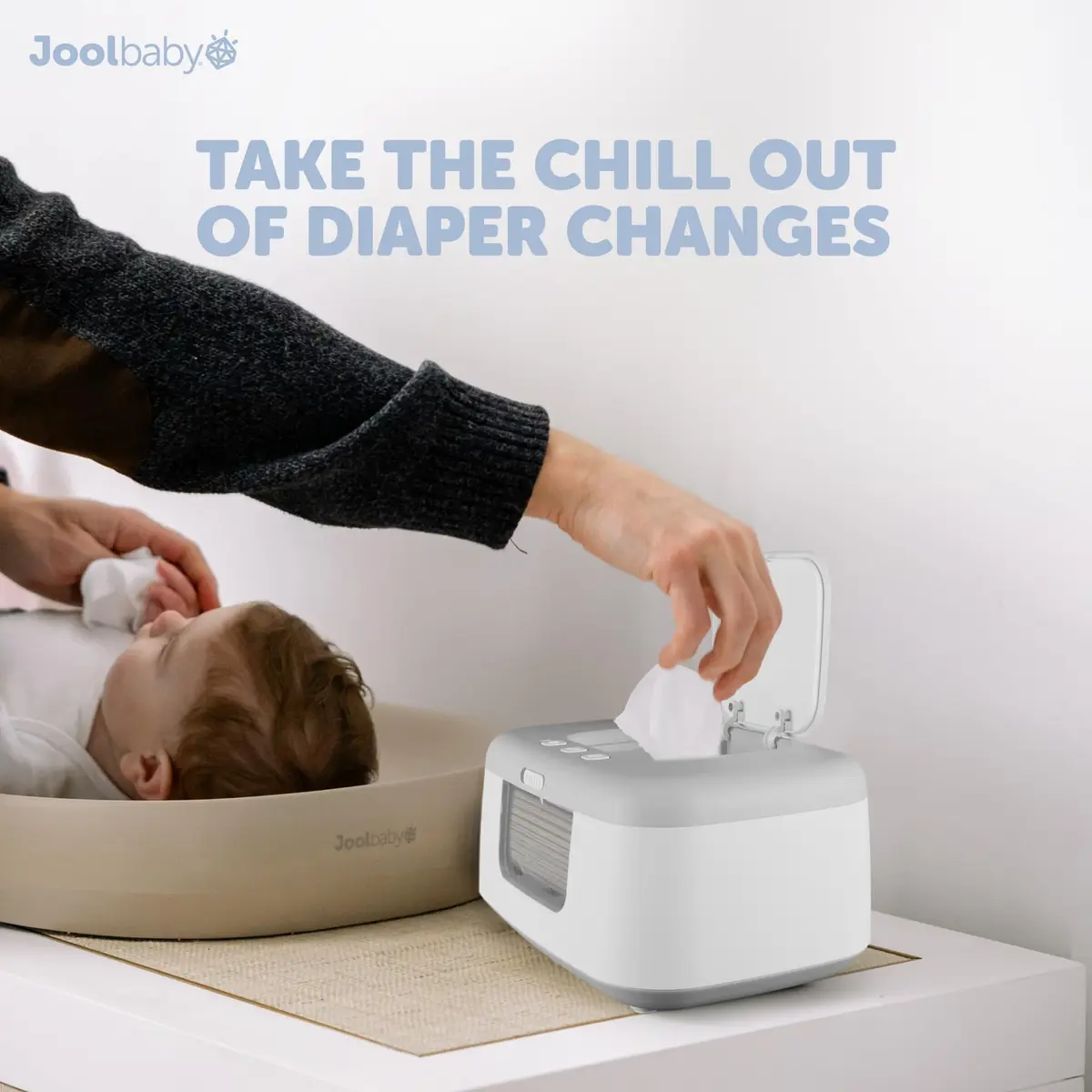 Jool Baby TinyBums Baby Wipe Warmer & Dispenser with LED Changing Light & On/Off Switch (Gray) | Safe Warmth for Night Diaper Changes - view 8