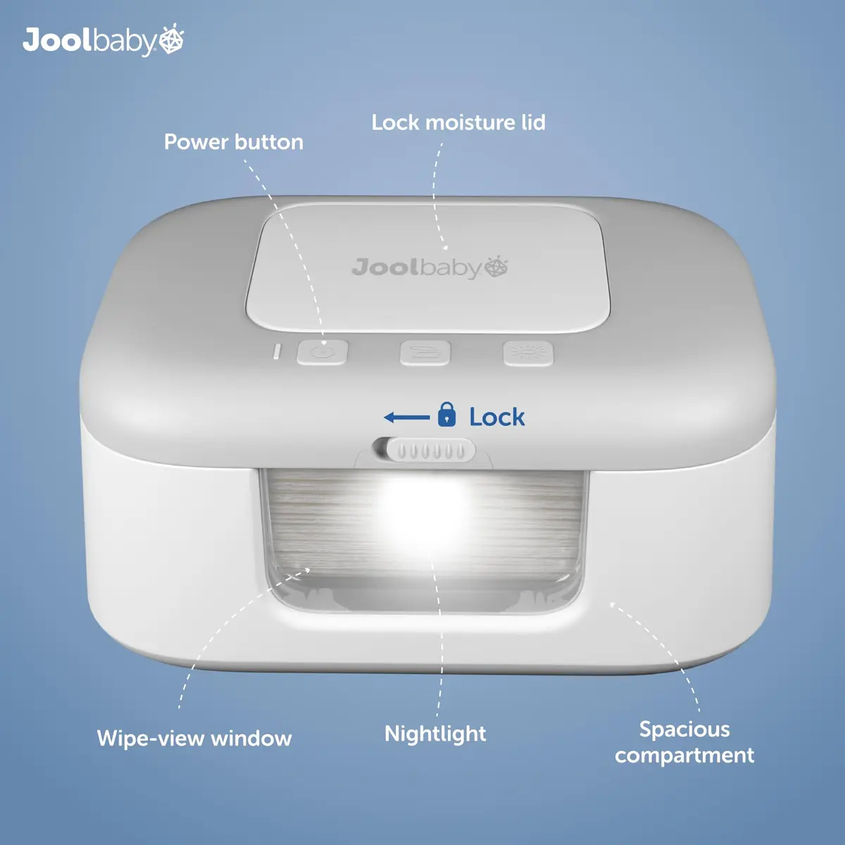 Jool Baby TinyBums Baby Wipe Warmer & Dispenser with LED Changing Light & On/Off Switch (Gray) | Safe Warmth for Night Diaper Changes - view 3