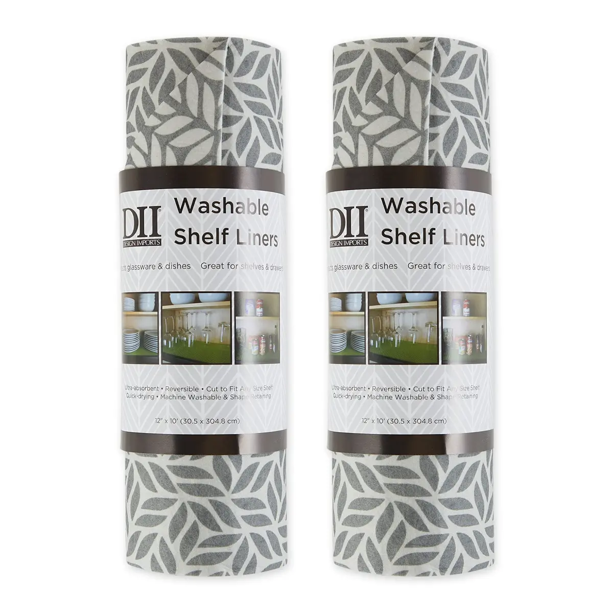 DII Fridge & Shelf Liner Collection Non-Adhesive, Cut to fit, Machine Washable, 12x20, Gray Abstract Leaf, 2 Piece - main product image