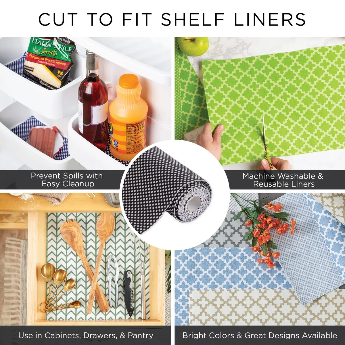 DII Fridge & Shelf Liner Collection Non-Adhesive, Cut to fit, Machine Washable, 12x20, Gray Abstract Leaf, 2 Piece - view 7