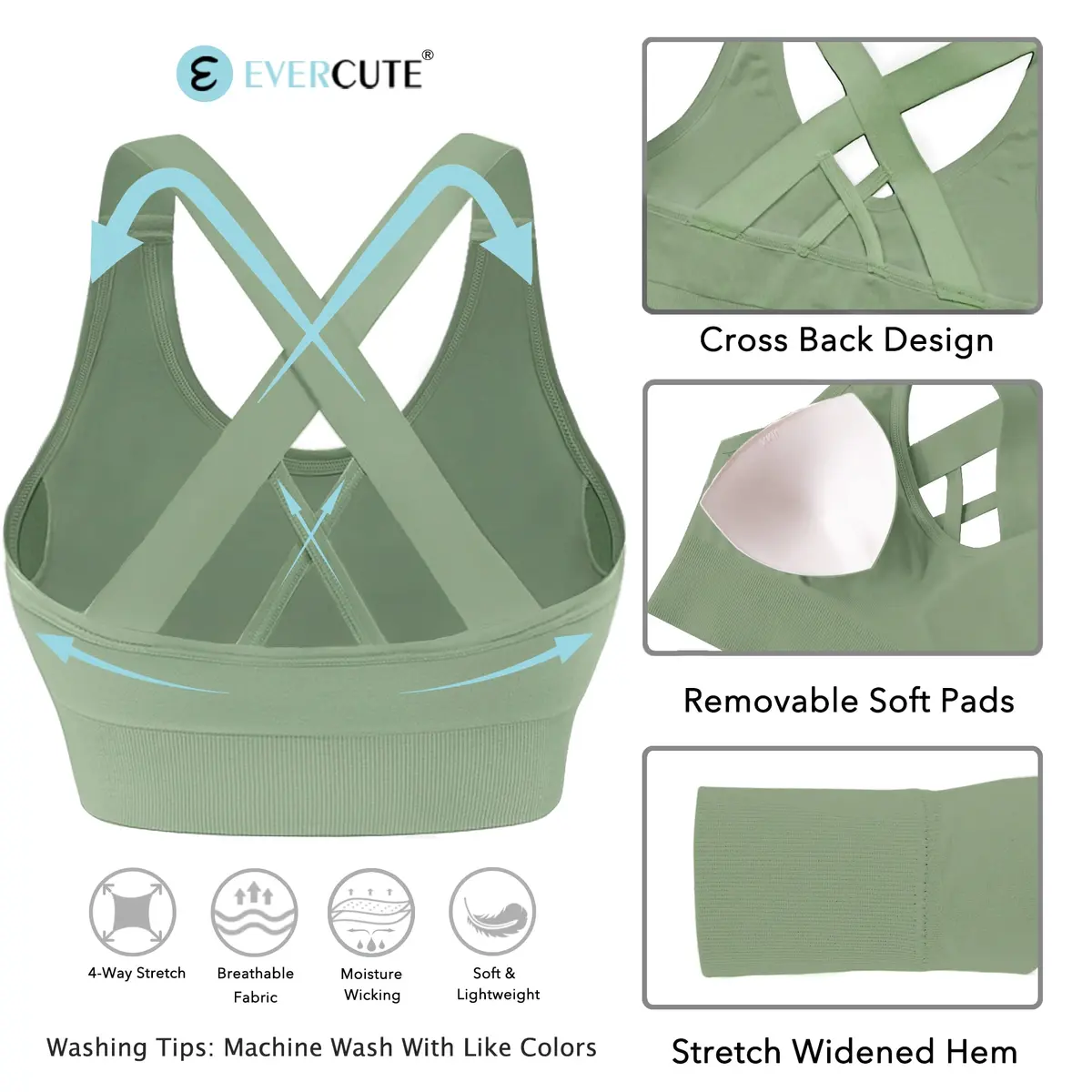 Evercute Sports Bra for Women Padded Medium Support Criss Cross Strappy Bras Seamless High Impact Yoga Exercise Athletic Bras | Supportive & Stylish - view 5