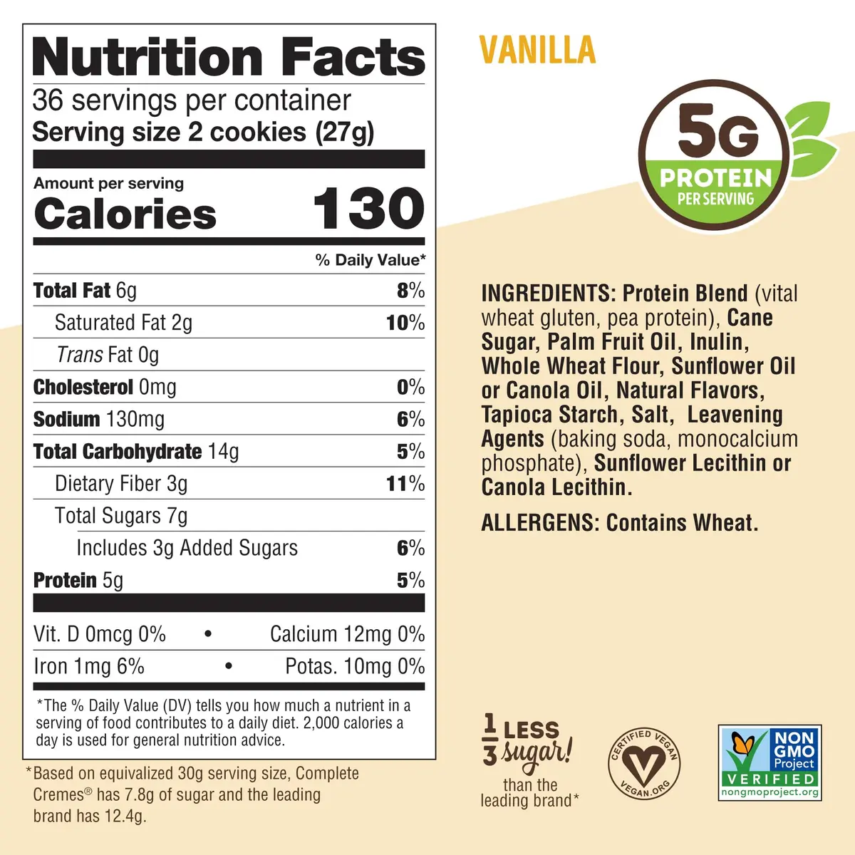 Lenny & Larry's Complete Cremes Vanilla Sandwich Cookies 2.86oz (81g) | Plant-Based Protein & Less Sugar - view 5