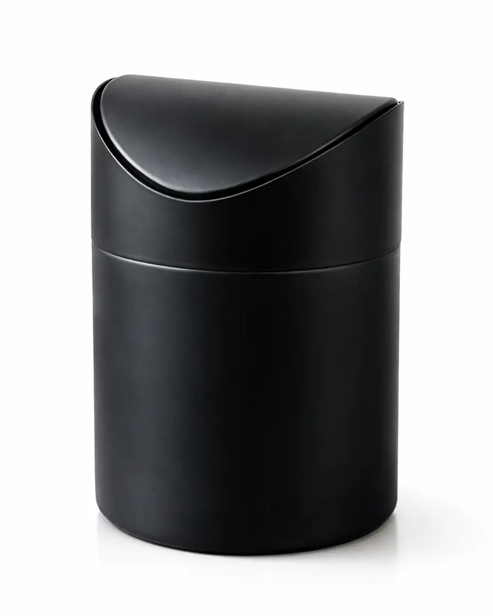 JILLICK Matte Black Mini Trash Can with Lid 1.5L (0.4 Gal) | Compact Metal Swing Top Waste Bin for Desks & Coffee Bars - main product image