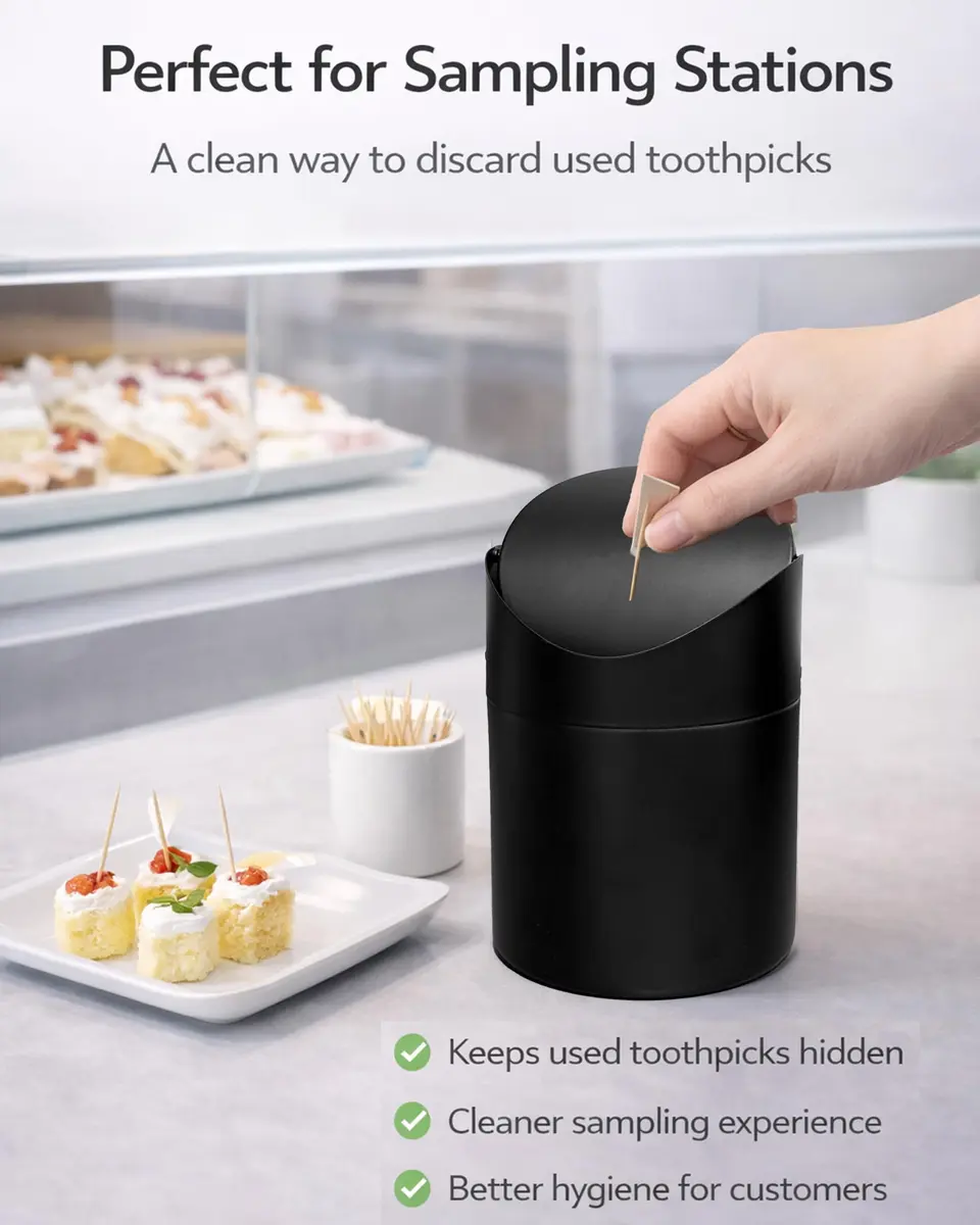 JILLICK Matte Black Mini Trash Can with Lid 1.5L (0.4 Gal) | Compact Metal Swing Top Waste Bin for Desks & Coffee Bars - view 8