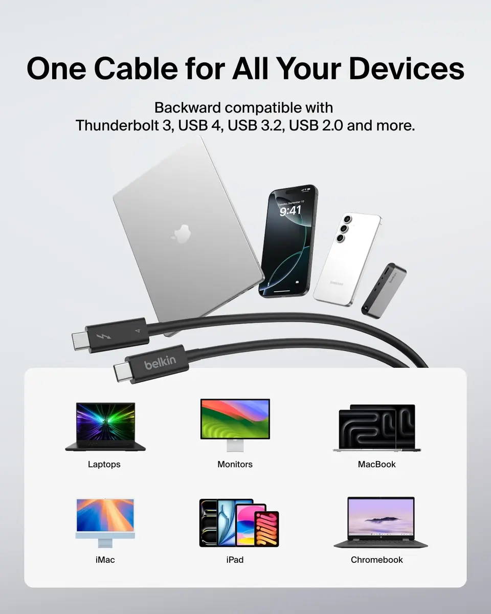 Belkin Thunderbolt 4 Cable 2M | 100W PD, USB4 Compliant, Fast Data & Video Transfer - view 7