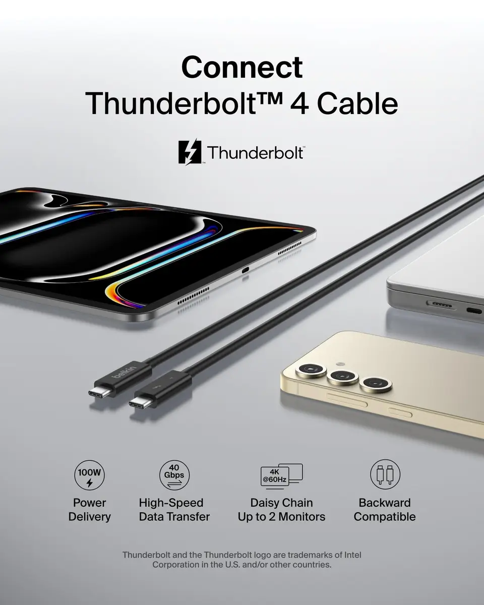 Belkin Thunderbolt 4 Cable 2M | 100W PD, USB4 Compliant, Fast Data & Video Transfer - view 2