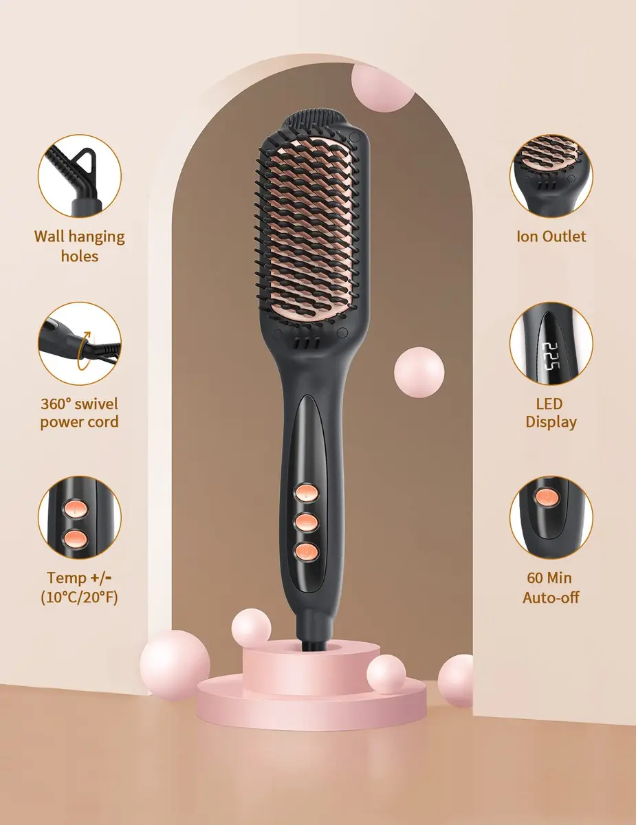 LANDOT Hair Straightener Brush Ionic Ceramic Heated Hot Brush | 12 Temp Settings, Dual Voltage, Safe & Fast - view 6