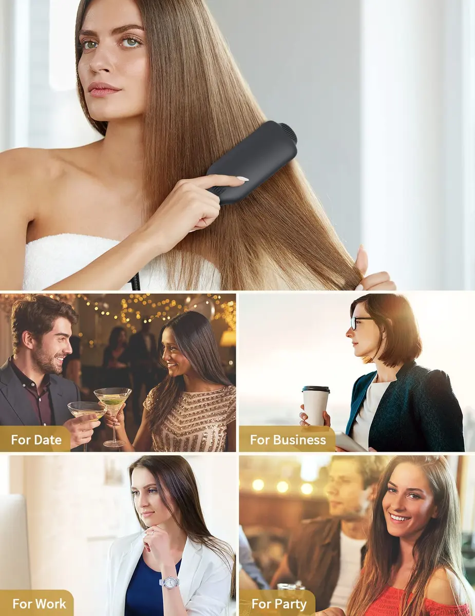 LANDOT Hair Straightener Brush Ionic Ceramic Heated Hot Brush | 12 Temp Settings, Dual Voltage, Safe & Fast - view 8