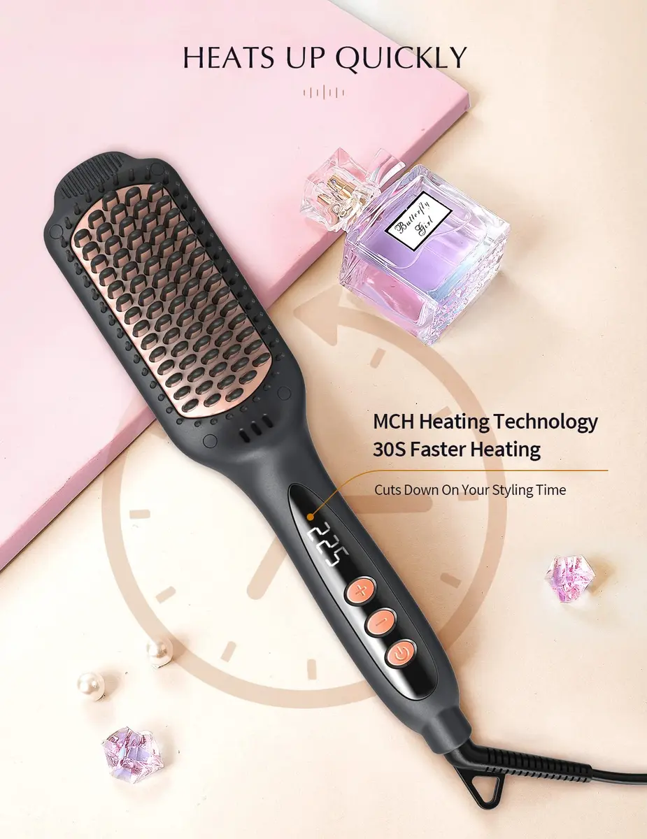 LANDOT Hair Straightener Brush Ionic Ceramic Heated Hot Brush | 12 Temp Settings, Dual Voltage, Safe & Fast - view 4
