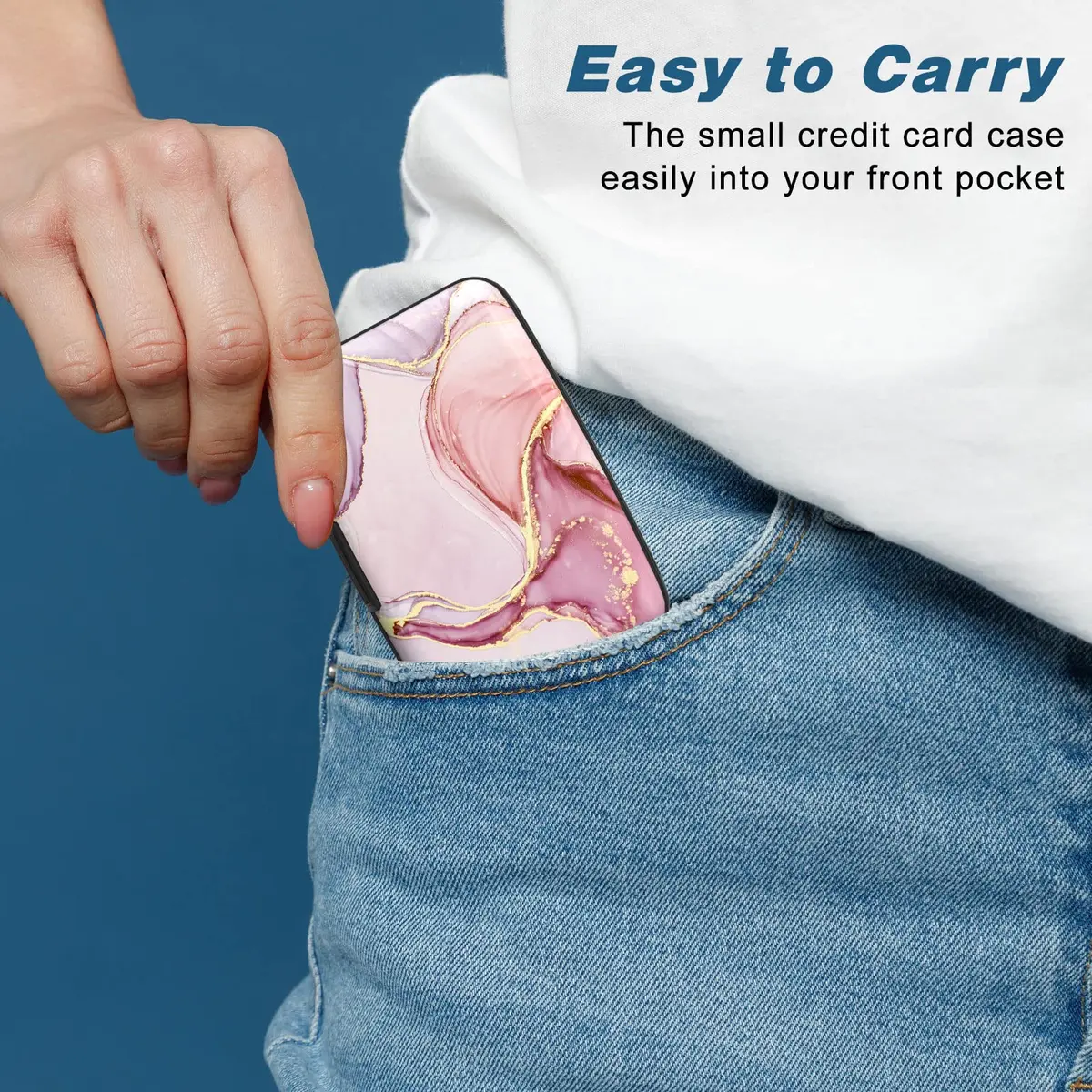 Atufsuat Credit Card Holder, Pink Marble | RFID Blocking Slim Aluminum Wallet for Women Men - view 6
