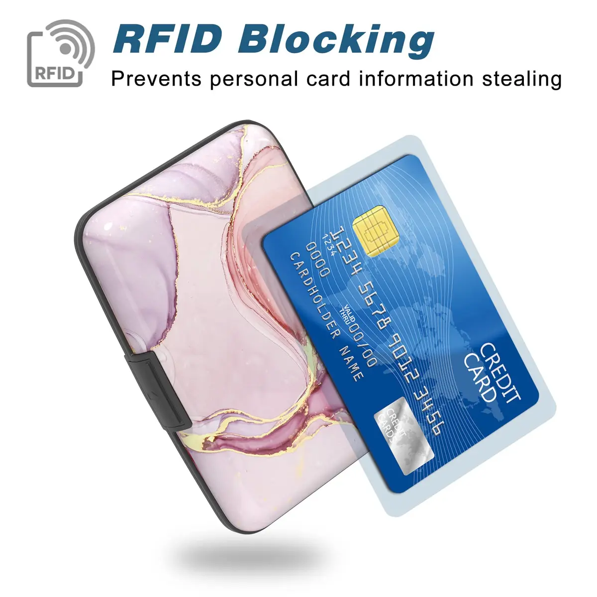 Atufsuat Credit Card Holder, Pink Marble | RFID Blocking Slim Aluminum Wallet for Women Men - view 2