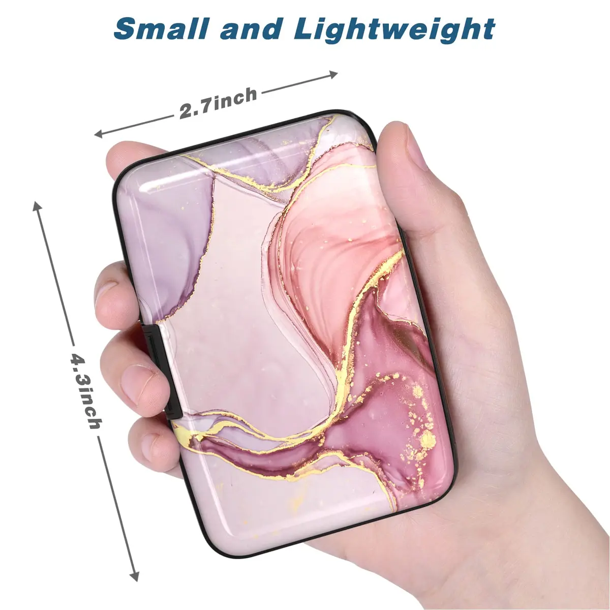 Atufsuat Credit Card Holder, Pink Marble | RFID Blocking Slim Aluminum Wallet for Women Men - view 3