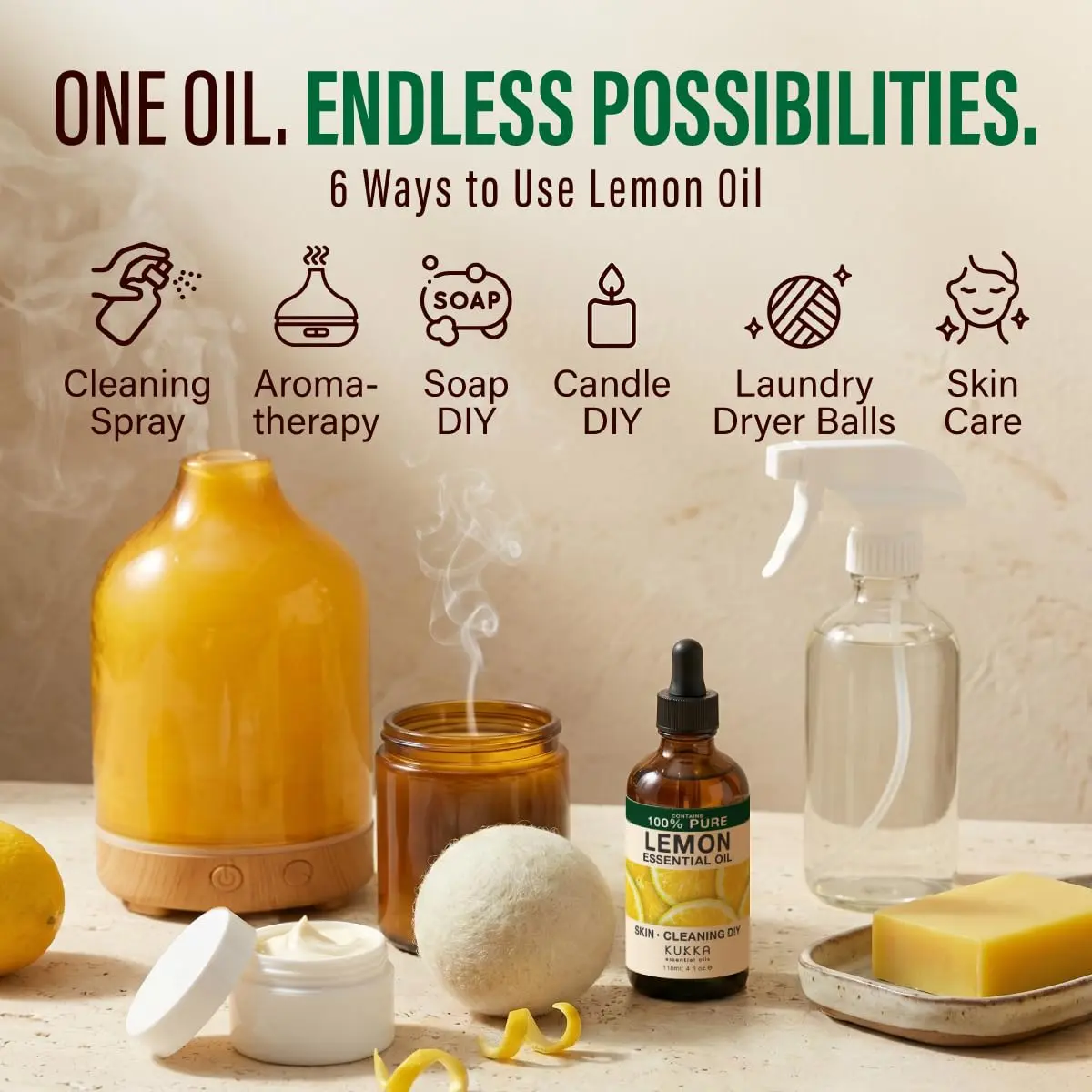 KUKKA Essential Oils Lemon Essential Oil 118ml (4 Fl Oz) | Pure Natural Oil for Skin, Cleaning, Diffuser & DIY - view 6