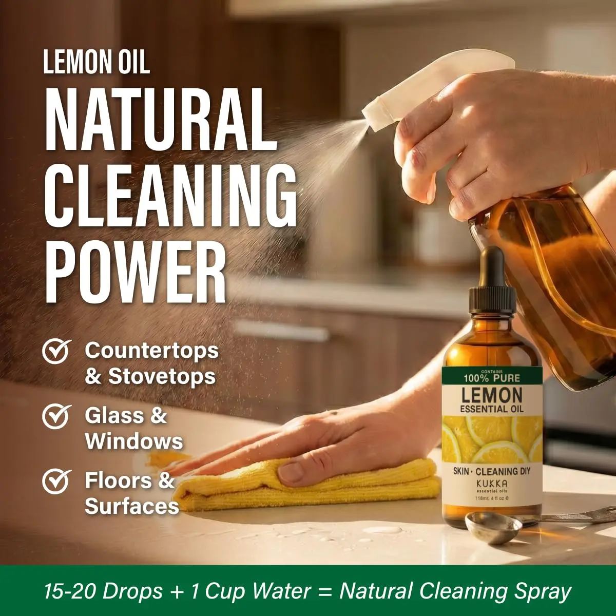 KUKKA Essential Oils Lemon Essential Oil 118ml (4 Fl Oz) | Pure Natural Oil for Skin, Cleaning, Diffuser & DIY - view 2