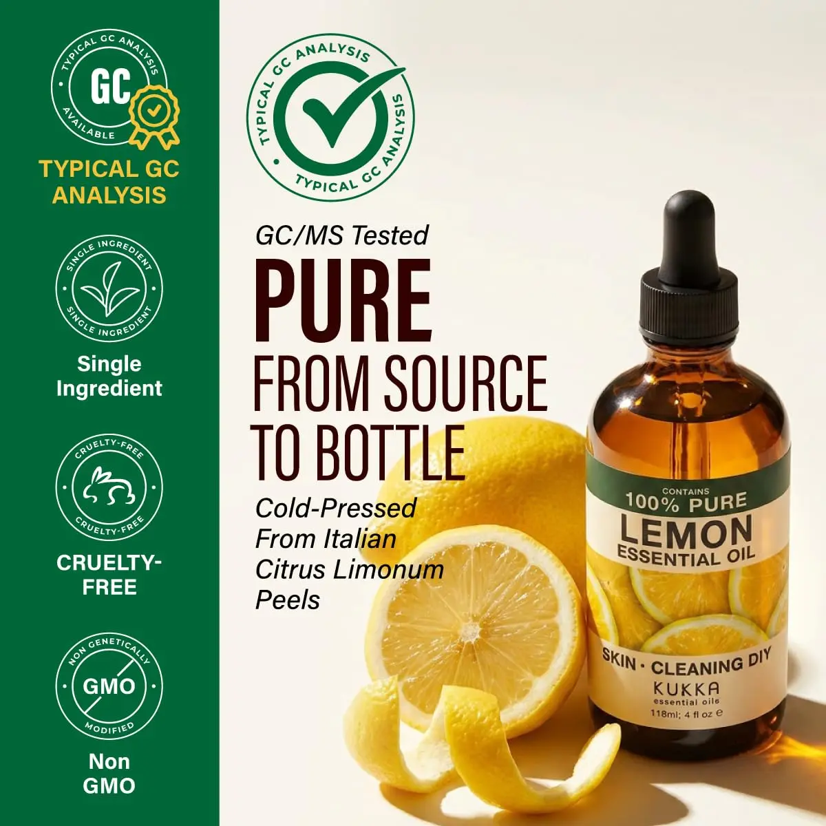 KUKKA Essential Oils Lemon Essential Oil 118ml (4 Fl Oz) | Pure Natural Oil for Skin, Cleaning, Diffuser & DIY - view 3