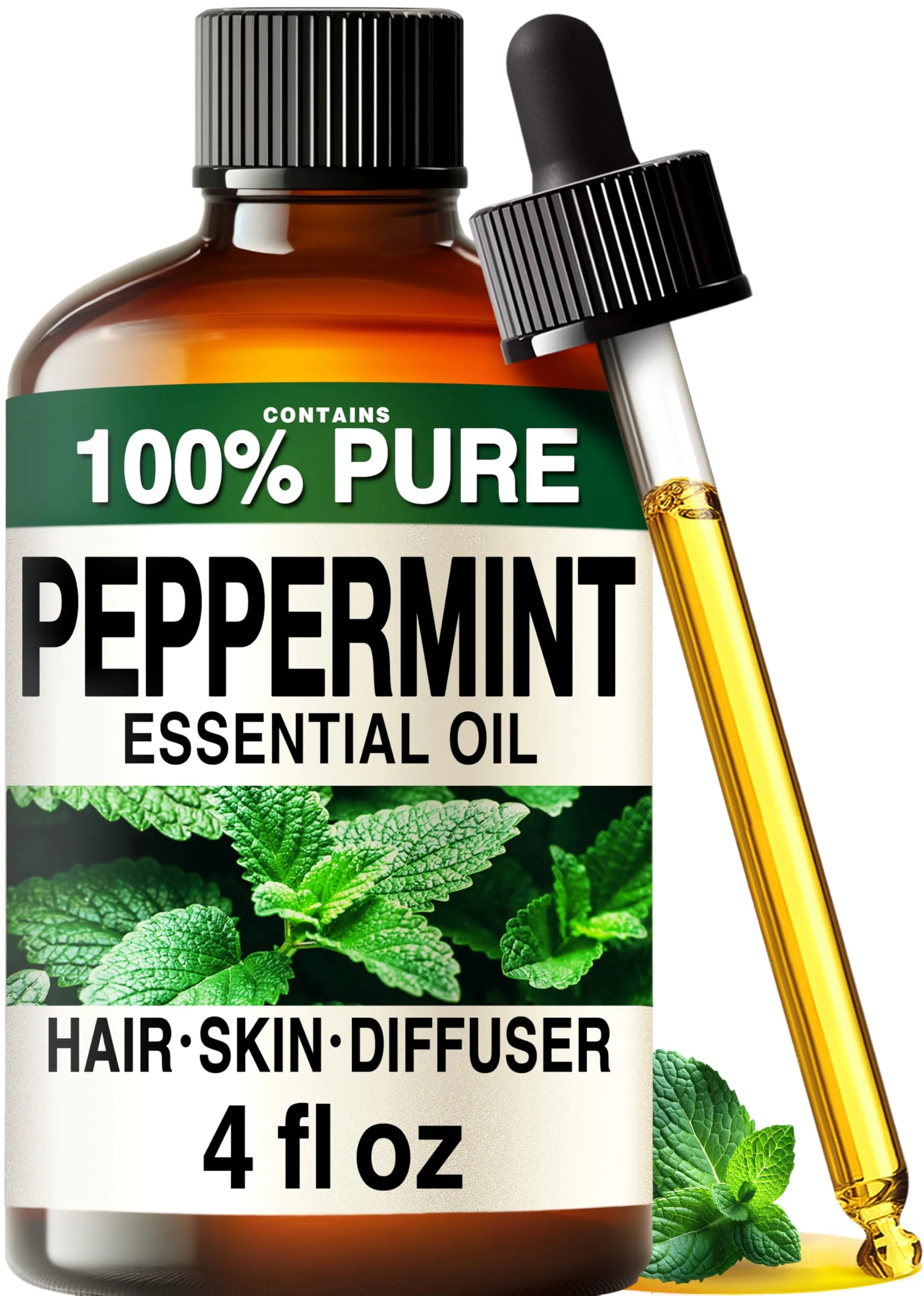 KUKKA Essential Oils Pure Peppermint Oil 4 Fl Oz | Steam-Distilled GCMS Tested for Hair, Skin, Diffuser, Aromatherapy & DIY Soap Making Scent - main product image