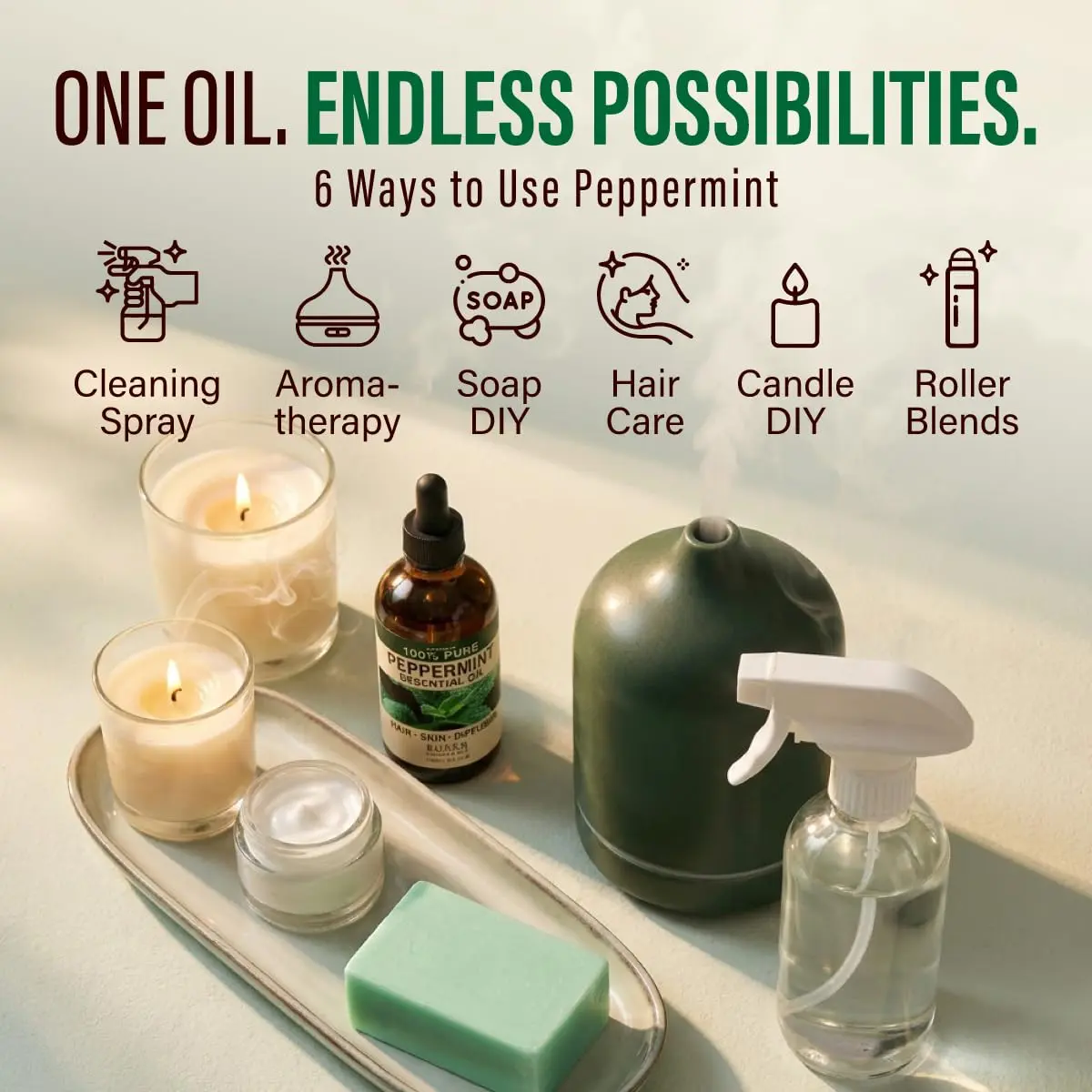 KUKKA Essential Oils Peppermint Essential Oil 118ml (4 Fl Oz) | Pure, Organic, Steam Distilled for Aromatherapy & Skin - view 6