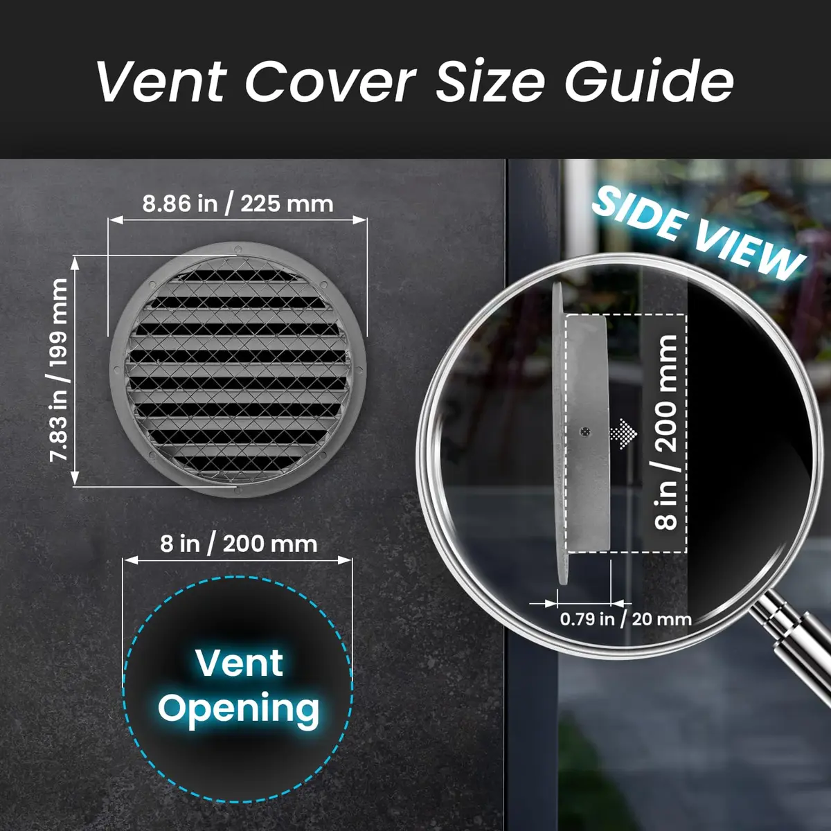 Repa Market 8 Inch (20.32 cm) Heavy-Duty Aluminum Alloy Gable Vent | Outdoor Air Return Grille with Mesh Screen - view 2