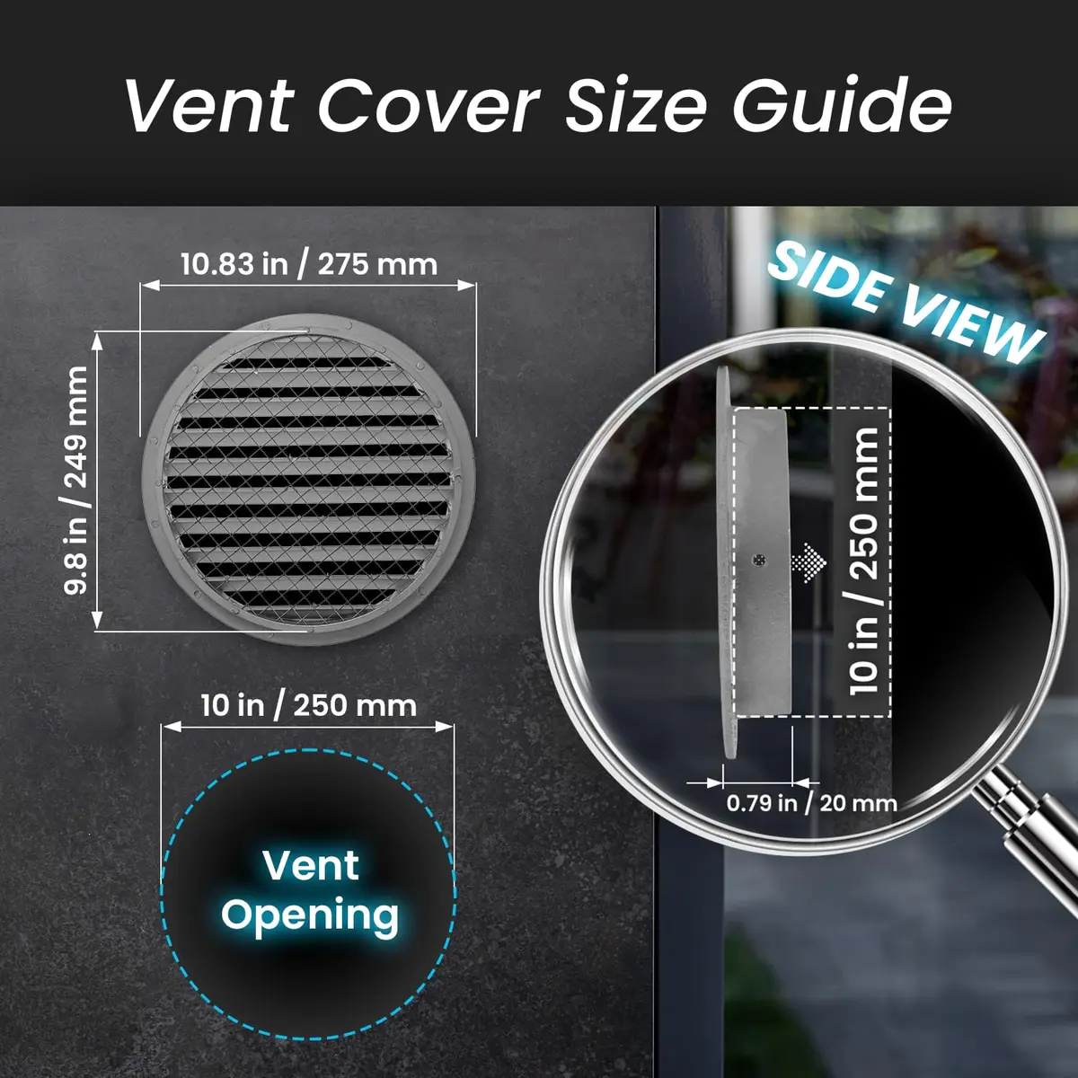 Repa Market 10 Inch (25.4 cm) White Aluminum Alloy Gable Vent with Mesh Screen | Heavy-Duty Outdoor Air Return Grille - view 2