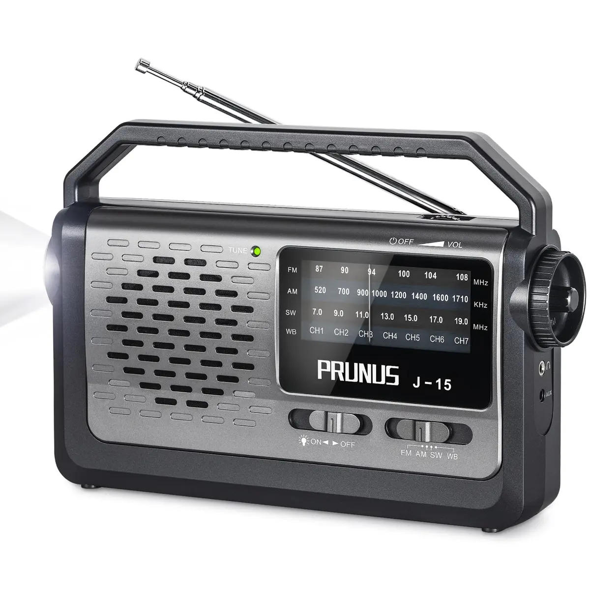PRUNUS NOAA Weather AM FM Portable Radio | Emergency NOAA Weather Radio with Flashlight & Earphone Jack - main product image