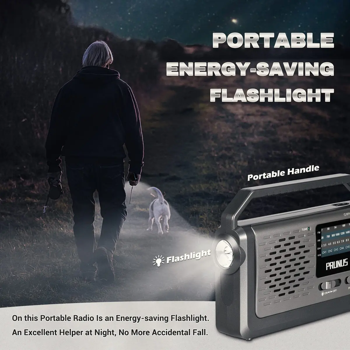 PRUNUS NOAA Weather AM FM Portable Radio | Emergency NOAA Weather Radio with Flashlight & Earphone Jack - view 7