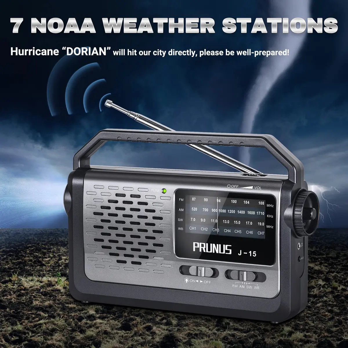 PRUNUS NOAA Weather AM FM Portable Radio | Emergency NOAA Weather Radio with Flashlight & Earphone Jack - view 2