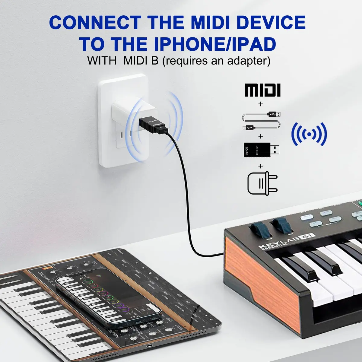 LEKATO Wireless MIDI Adapter Bluetooth 5-PIN DIN with USB, Low Latency Rechargeable for Synthesizer, Digital Piano Keyboard to Mac OS/iOS/Windows | USB MIDI Controller for Music Production - view 7