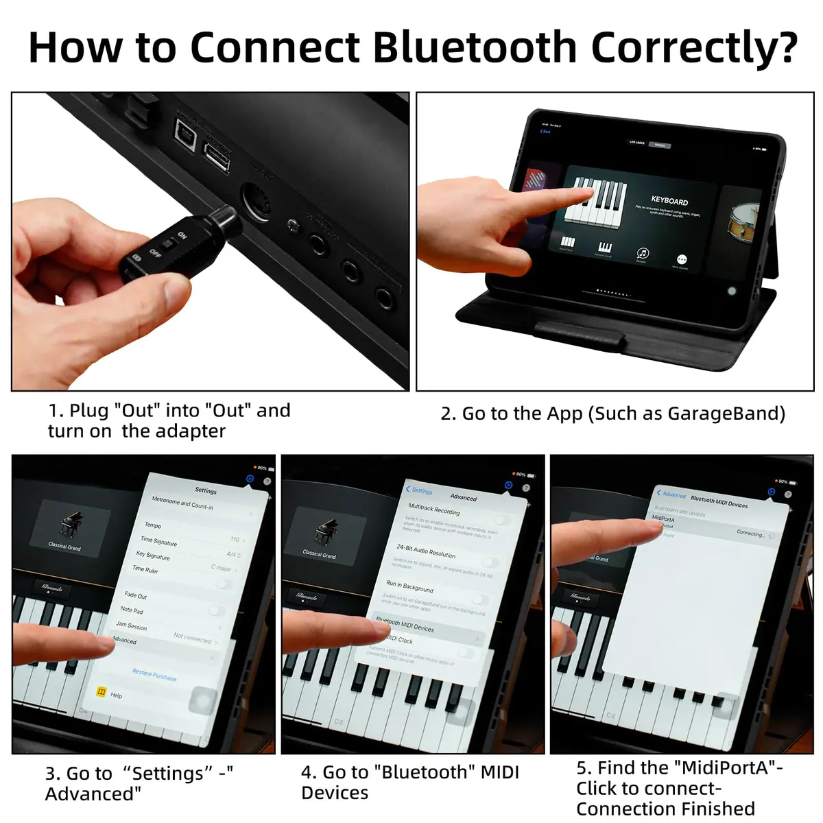 LEKATO Wireless MIDI Adapter Bluetooth 5-PIN DIN with USB, Low Latency Rechargeable for Synthesizer, Digital Piano Keyboard to Mac OS/iOS/Windows | USB MIDI Controller for Music Production - view 9