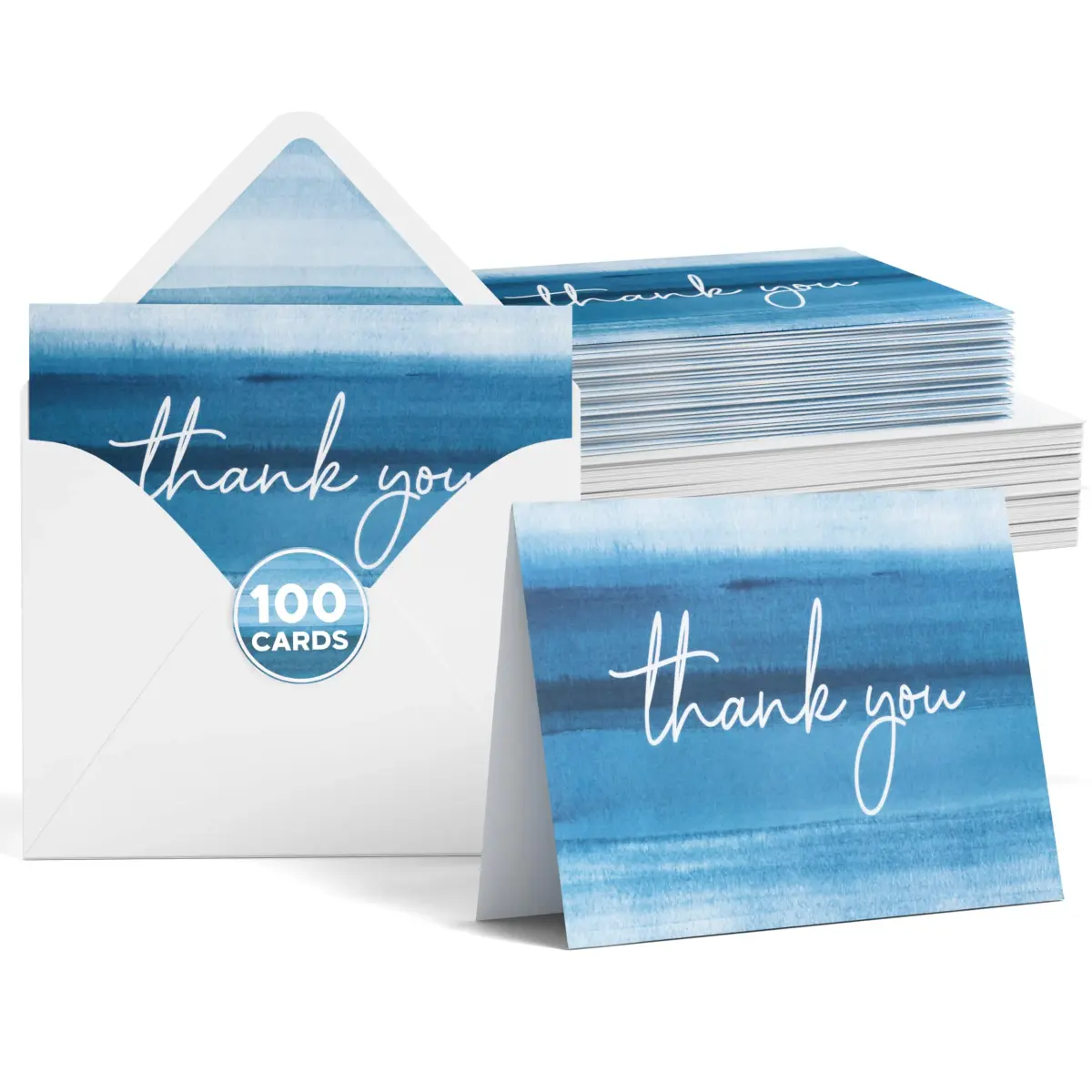 VNS Creations Ombré Thank You Cards With Envelopes 100 Pack 4 x 6 Inch | Blank Inside, Premium Cardstock - main product image