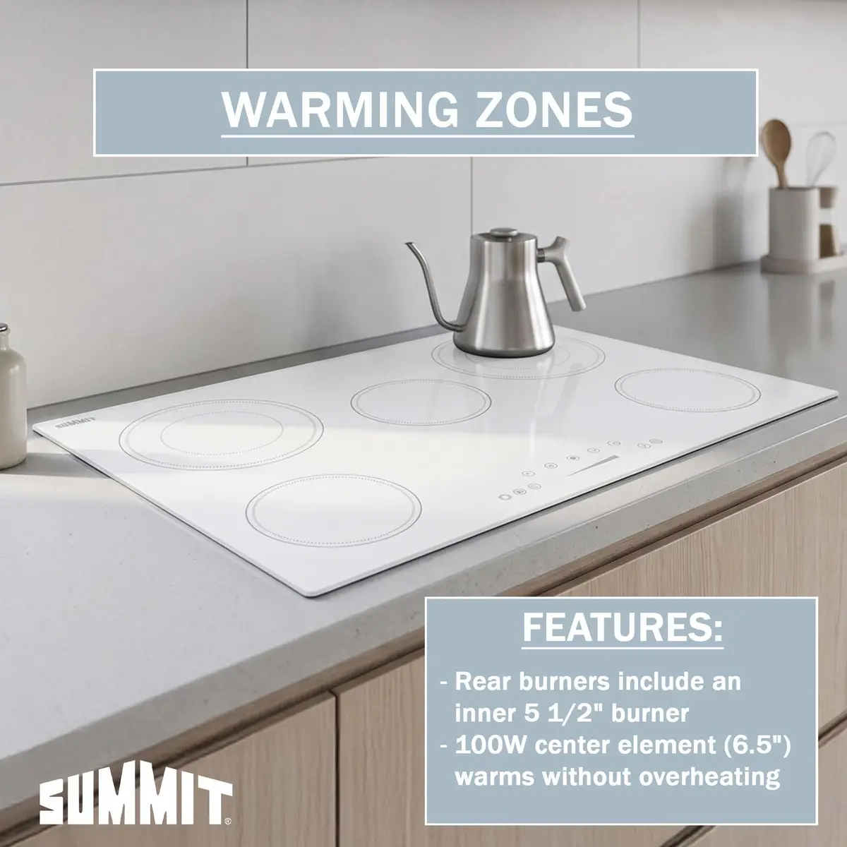 Summit 30" 5 Burner Electric Cooktop, White | ADA Compliant, 240V, Ceramic Glass - view 5