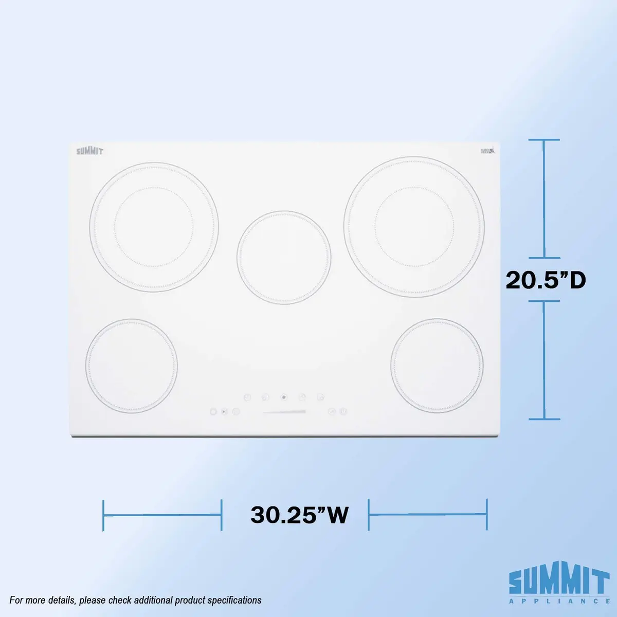 Summit 30" 5 Burner Electric Cooktop, White | ADA Compliant, 240V, Ceramic Glass - view 2