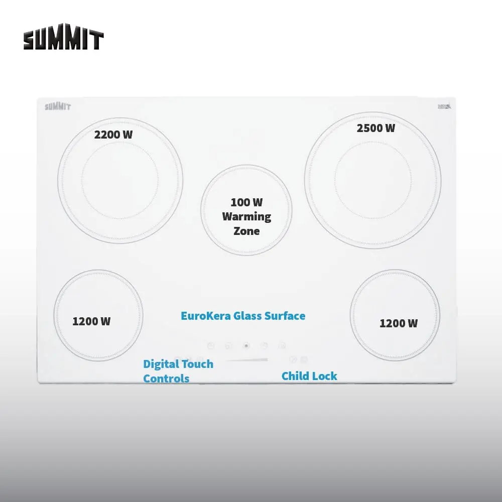 Summit 30" 5 Burner Electric Cooktop, White | ADA Compliant, 240V, Ceramic Glass - view 3