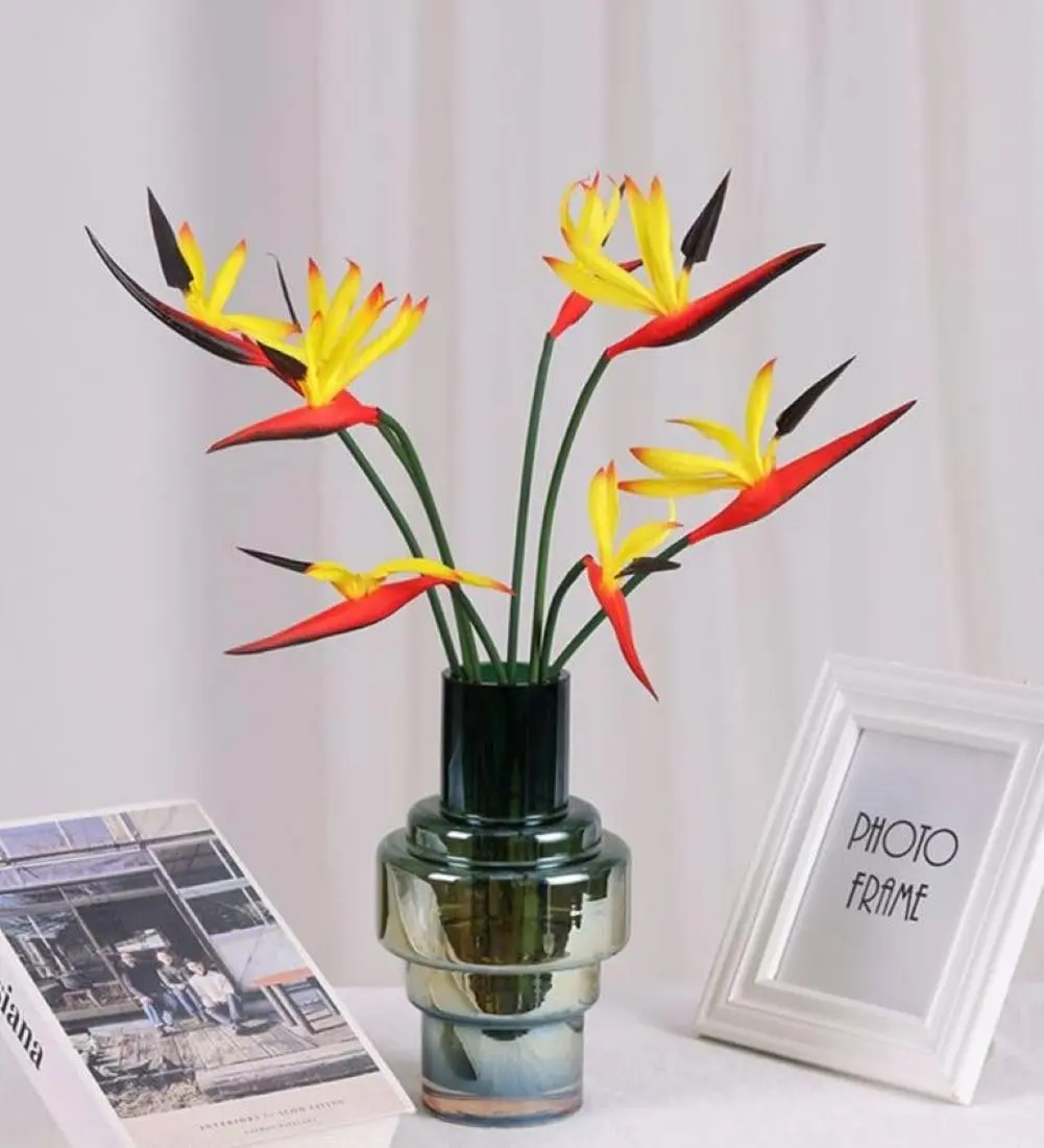 Corkwaw 8 Pack Artificial Bird of Paradise Flowers 55 cm (21-1/2 Inch) | Realistic Yellow Tropical Decor - view 2
