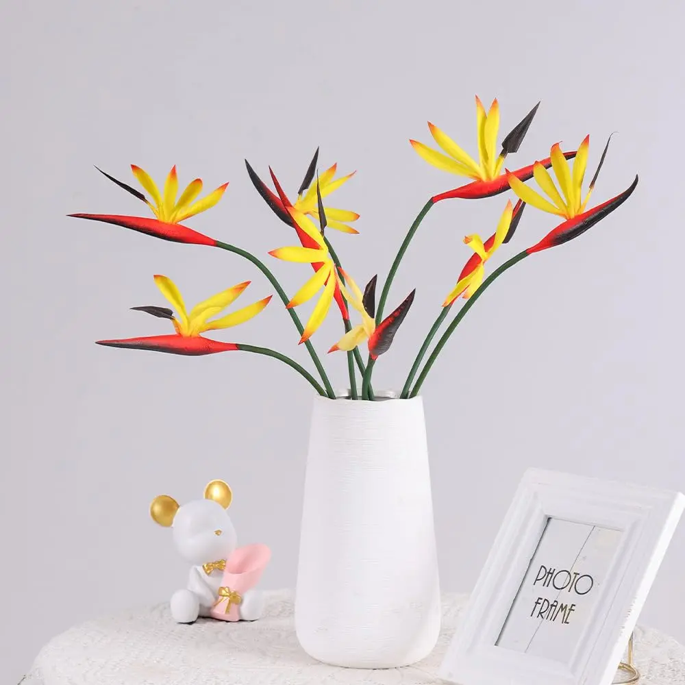 Corkwaw 8 Pack Artificial Bird of Paradise Flowers 55 cm (21-1/2 Inch) | Realistic Yellow Tropical Decor - view 3