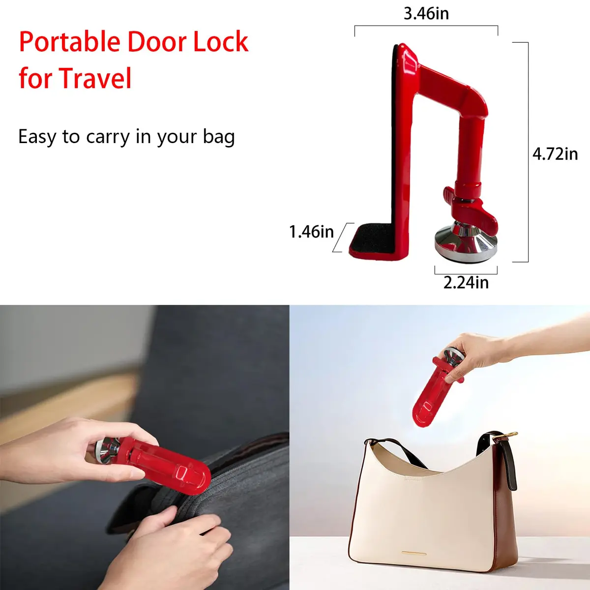 MIMIRACLE Portable Door Lock for Travel & Hotel Security Device, Red | 0.31 kg (0.68 lb) - view 6