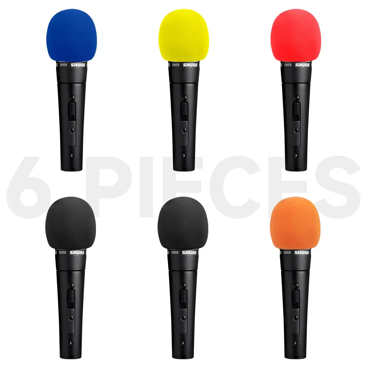 WIBOND 6 Pack Foam Mic Cover, Pop Filter Windscreen for Shure SM58, Multicolored | Reduces Wind Noise & Plosives - view 3
