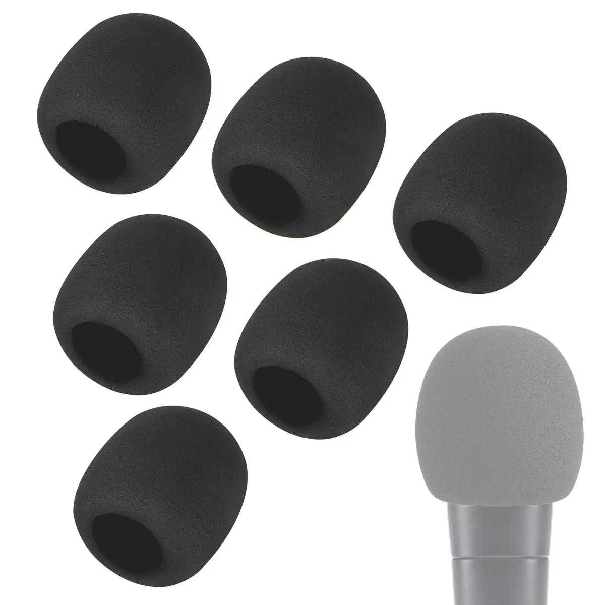 WIBOND 6 Pack Foam Mic Cover, Thick Handheld Windscreen for Shure SM58, 2.75 x 2.5 inches (Black) - main product image