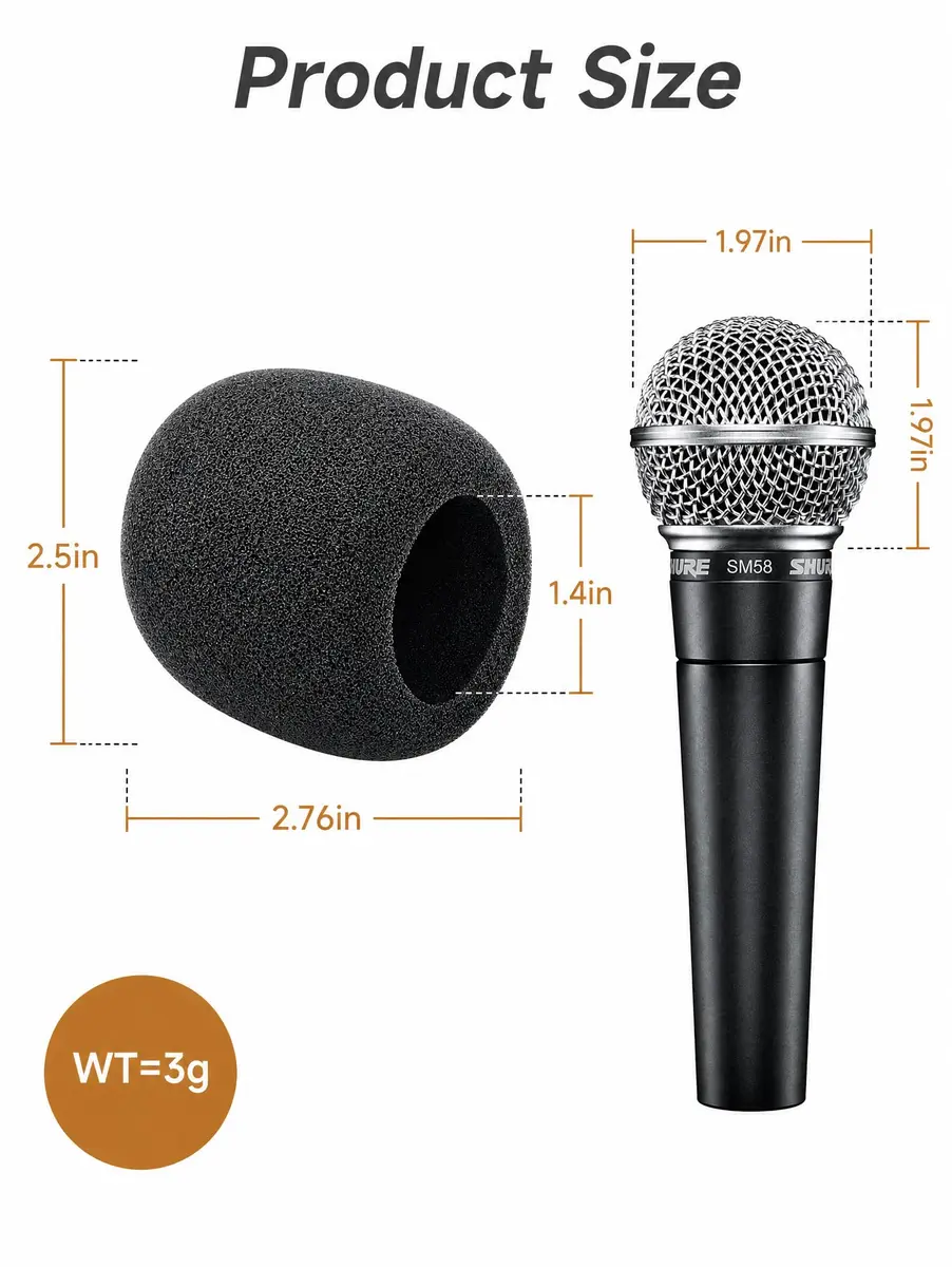 WIBOND Foam Mic Cover for Shure SM58, 2-Pack Black | Reduces Wind Noise & Plosives - view 2