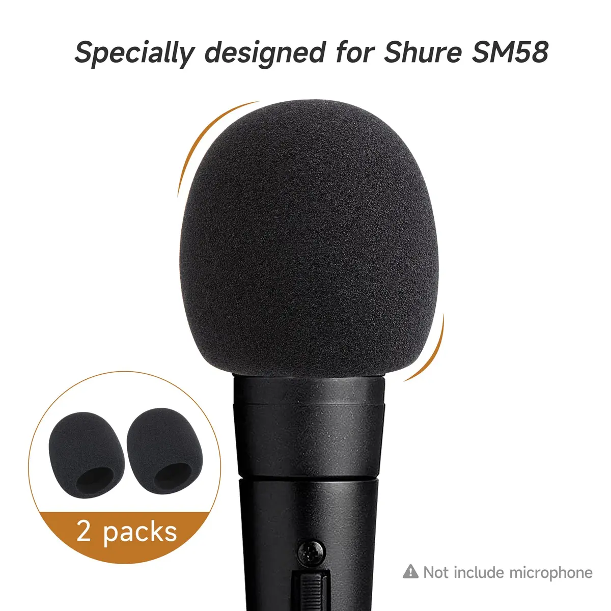 WIBOND Foam Mic Cover for Shure SM58, 2-Pack Black | Reduces Wind Noise & Plosives - view 3