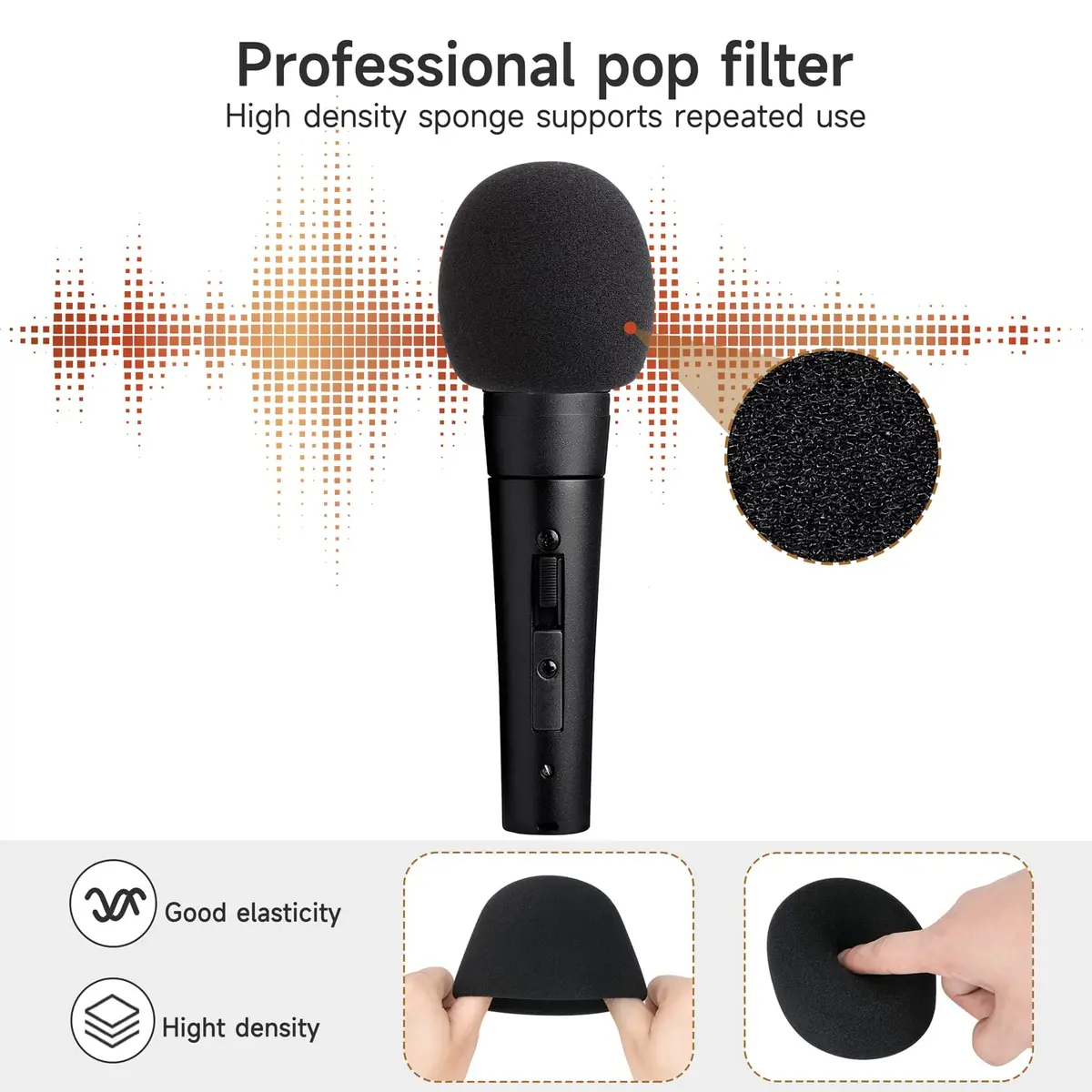 WIBOND Foam Mic Cover for Shure SM58, 2-Pack Black | Reduces Wind Noise & Plosives - view 4